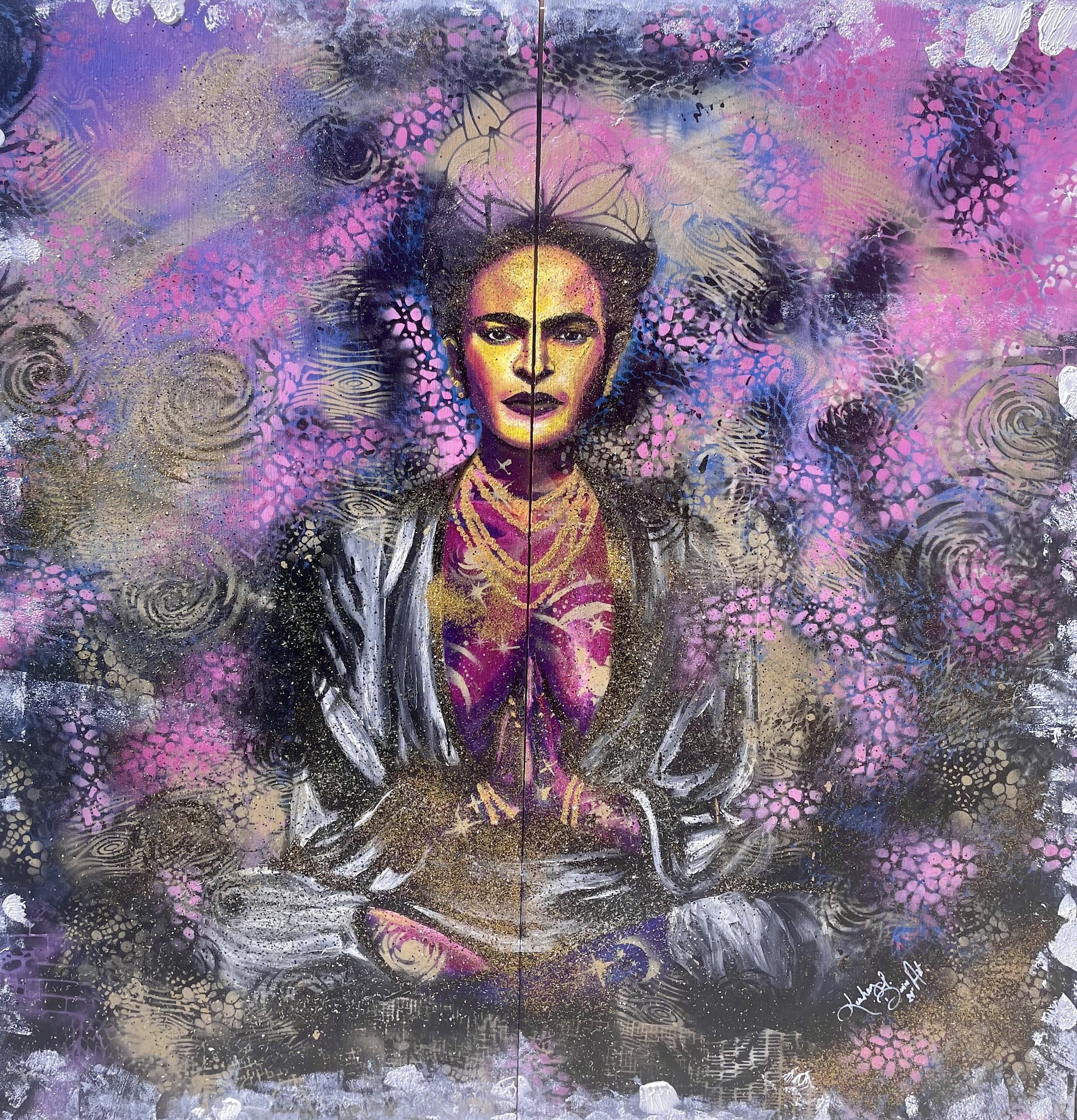 Surrealista(Frida Kahlo) 4ftx4ft oil on wood.jpeg