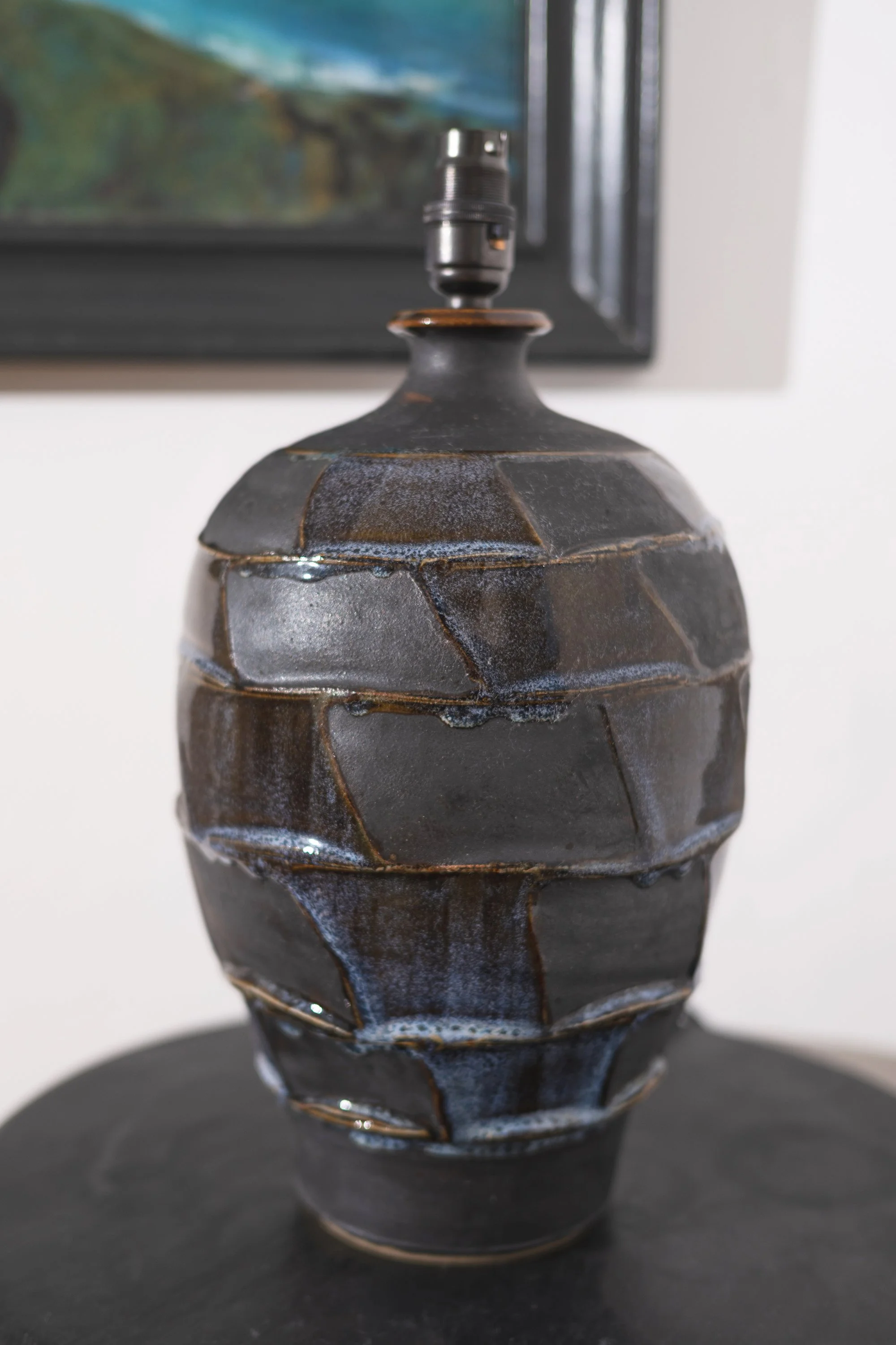 Adam Ross Blue Faceted Stoneware Lamp