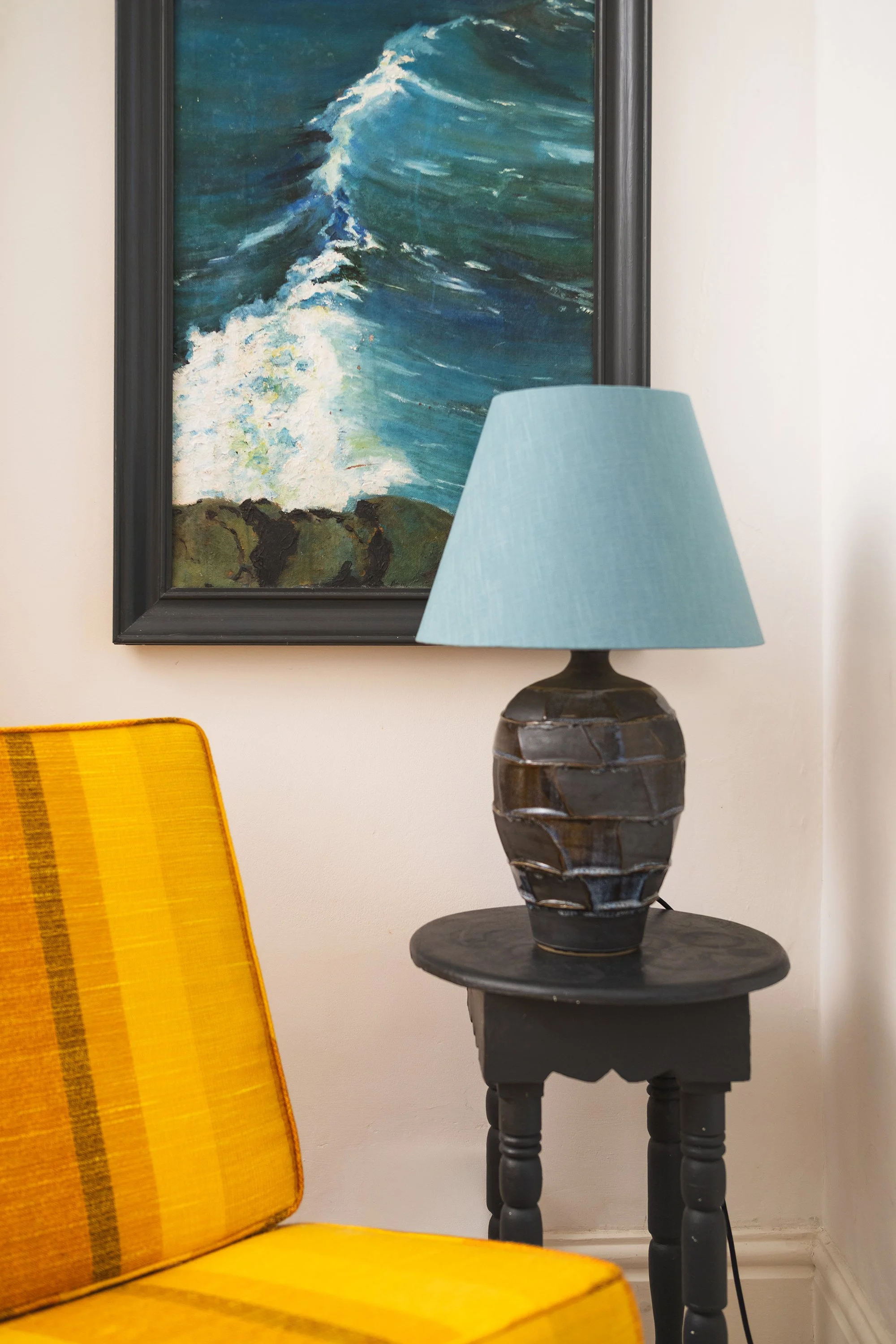 Adam Ross Blue Faceted Stoneware Lamp