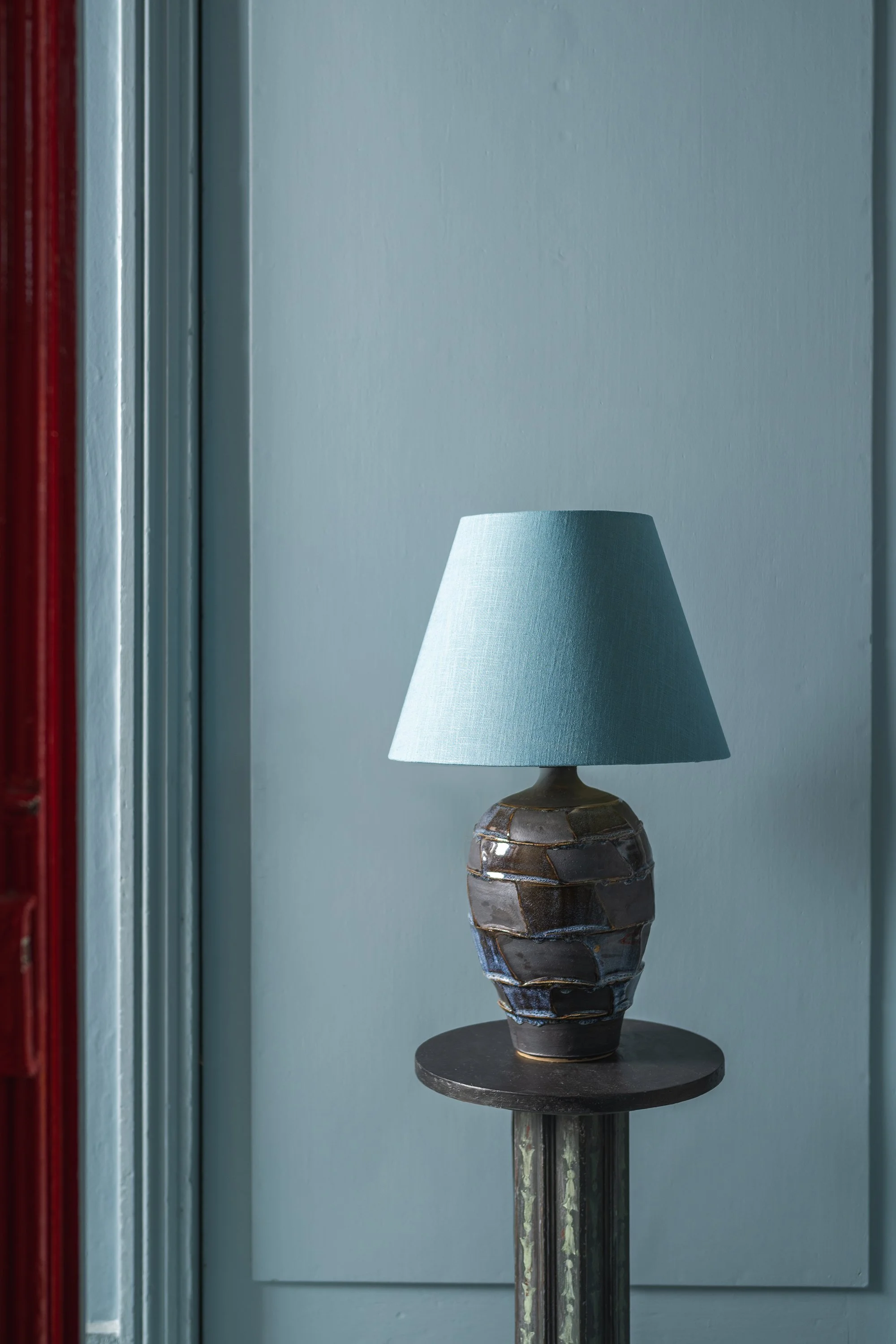 Adam Ross Blue Faceted Stoneware Lamp