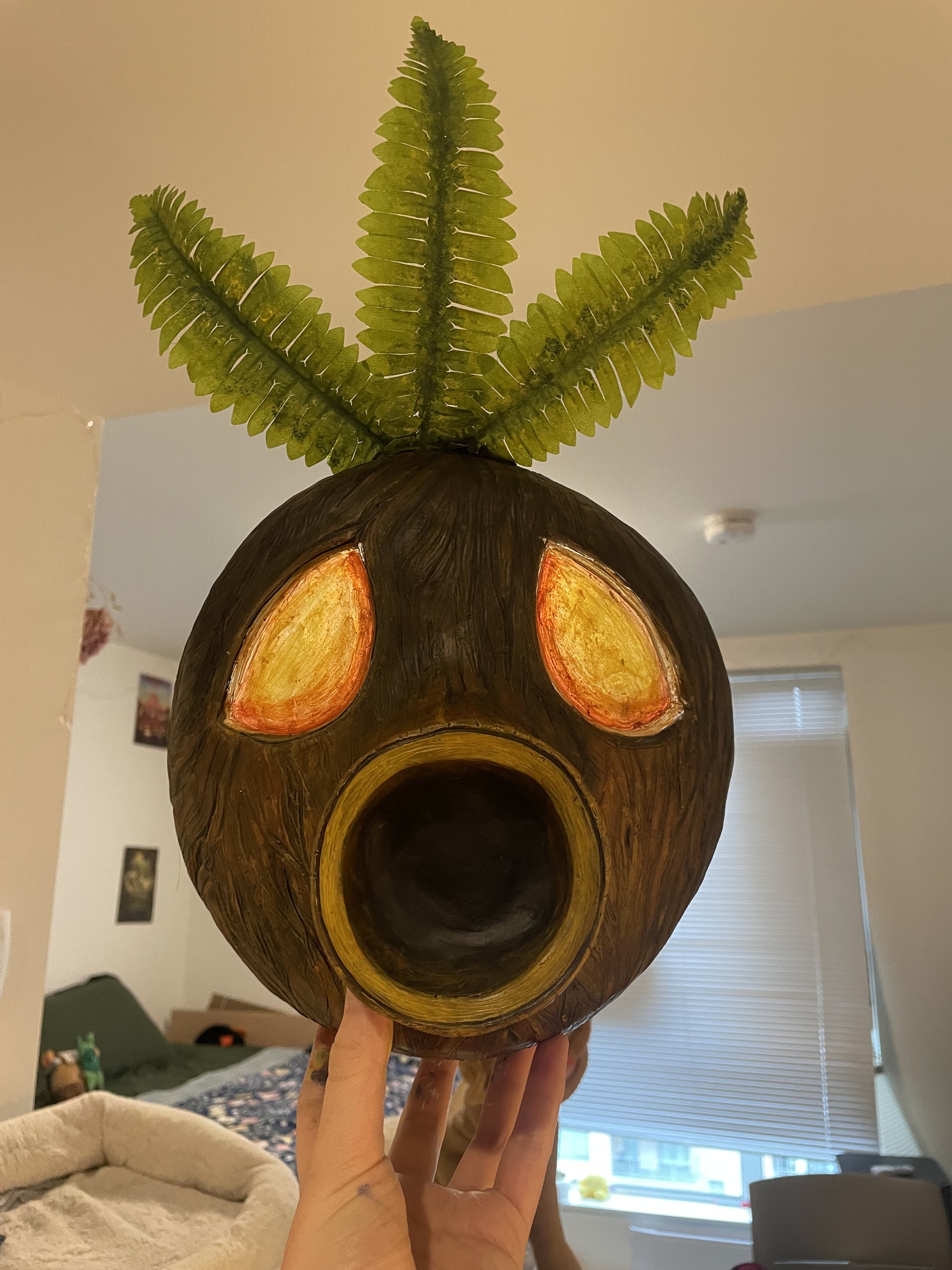 Deku Scrub Mask (From Legend of Zelda Majoras Mask) | Resin, Acrylic Paint, Fabric