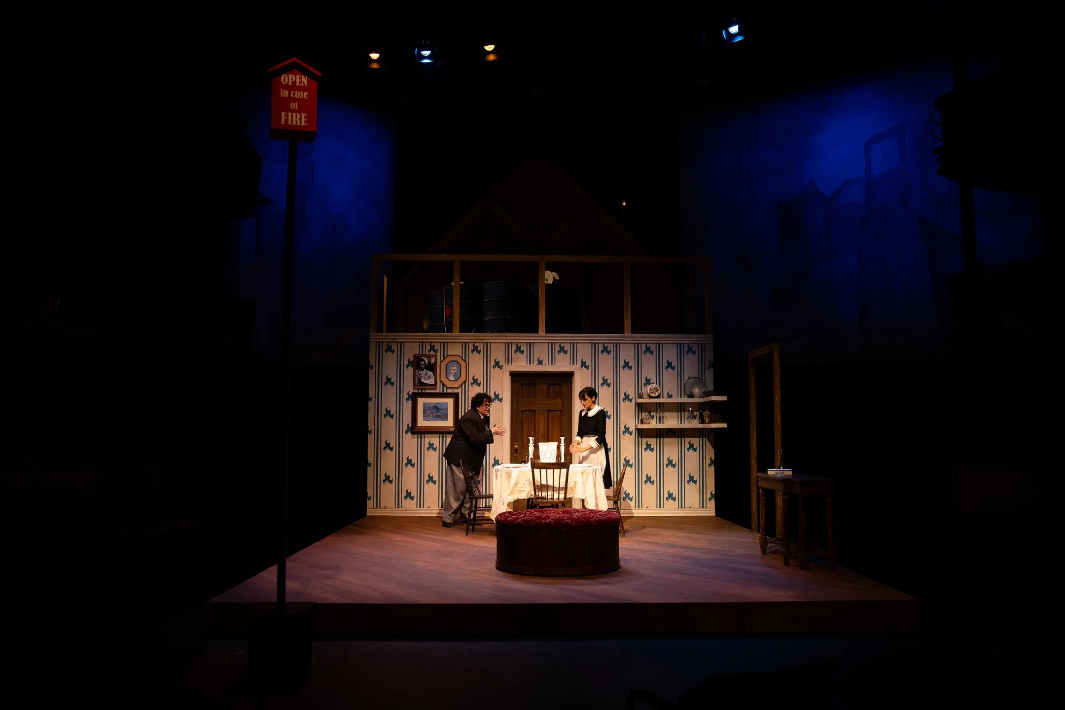 The Arsonists | Lead Paint | UBC 

Ekaterina de Boni, Baltzer Musherure, Miles Davies, Paula Goldie, Yan Ching (Rainbow) Hui; set by Amy Currie, costumes by Teylor Pierre-Corno, lighting by Kaitlyn Fernandes, photo by Javier Sotres