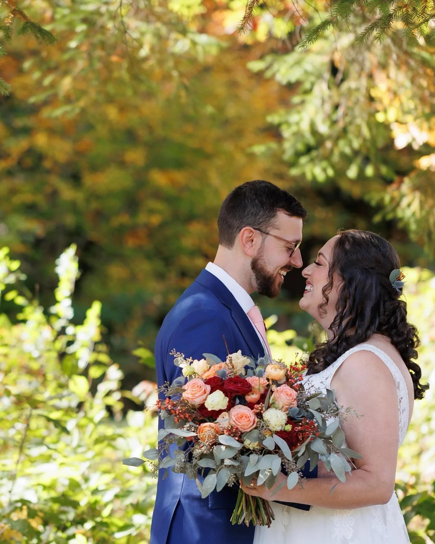 The cool air has me counting down to fall weddings 🍂 swipe to see the sweetest first look from last October.

Beauty @blushsalonandbeautylounge 
Floral @fern.to.table 
Rentals @celebrationrentalsvt 
Catering @machsmarket 
Bar @saddlebackbarservices