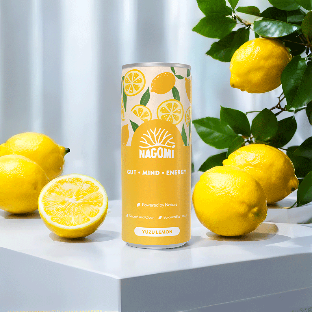 Nagomi Yuzu Lemon accompanied by a lemon tree in the background.
