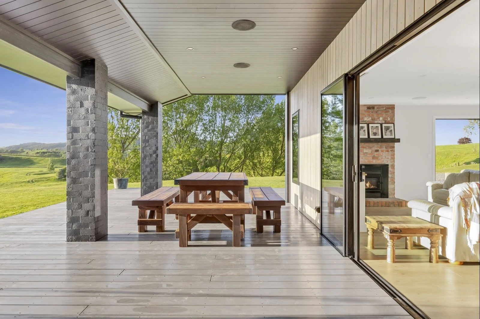 Outdoor living area with covered deck built by a builder in Tamahere Waikato