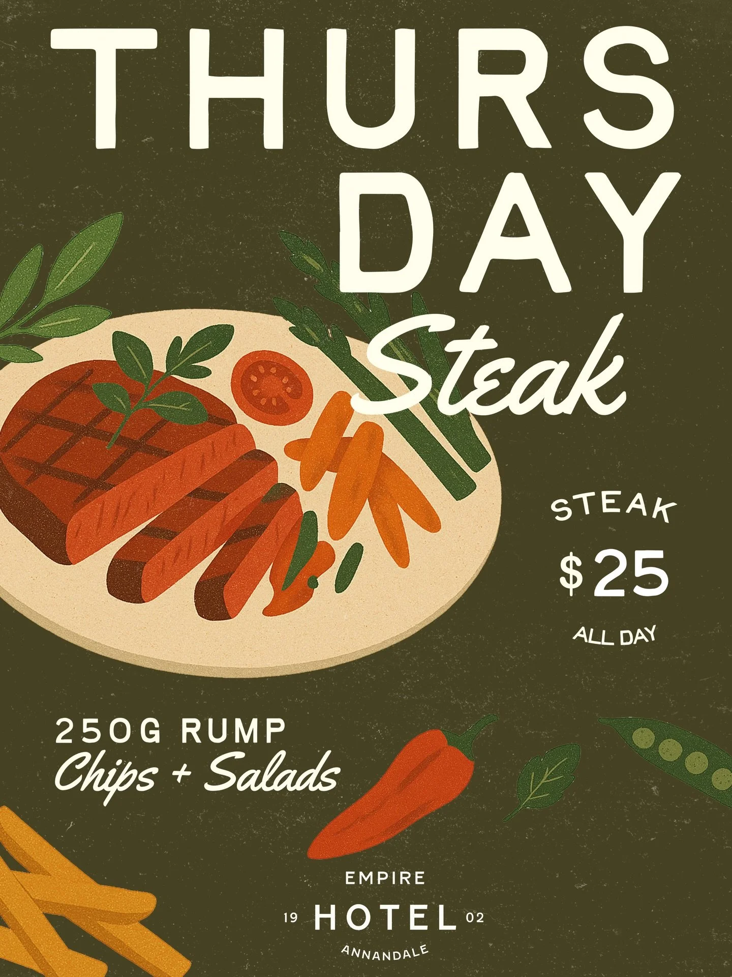 Your favourite Thursday ritual is here.
Steak Night at Empire Hotel with perfectly cooked steaks, great drinks and local vibes.
Round up your crew and do not miss out. 🥩