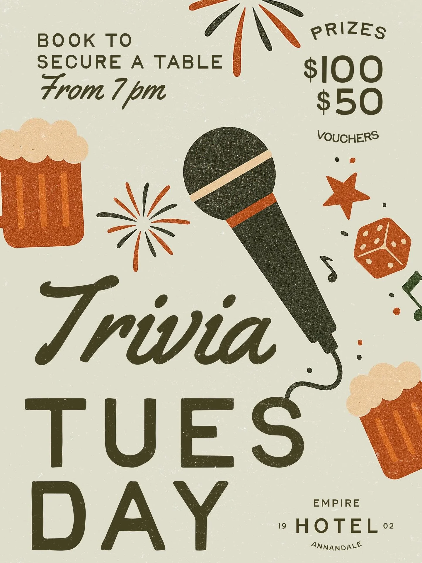 Test your trivia! Tuesday nights from 7pm - call or book online to secure a table

Food served until 9pm | bar open til late 
Check out our new pizza&rsquo;s 👀 
🌶️ Spicy Inferno
🍕 Marinara

@bryansluckytrivia