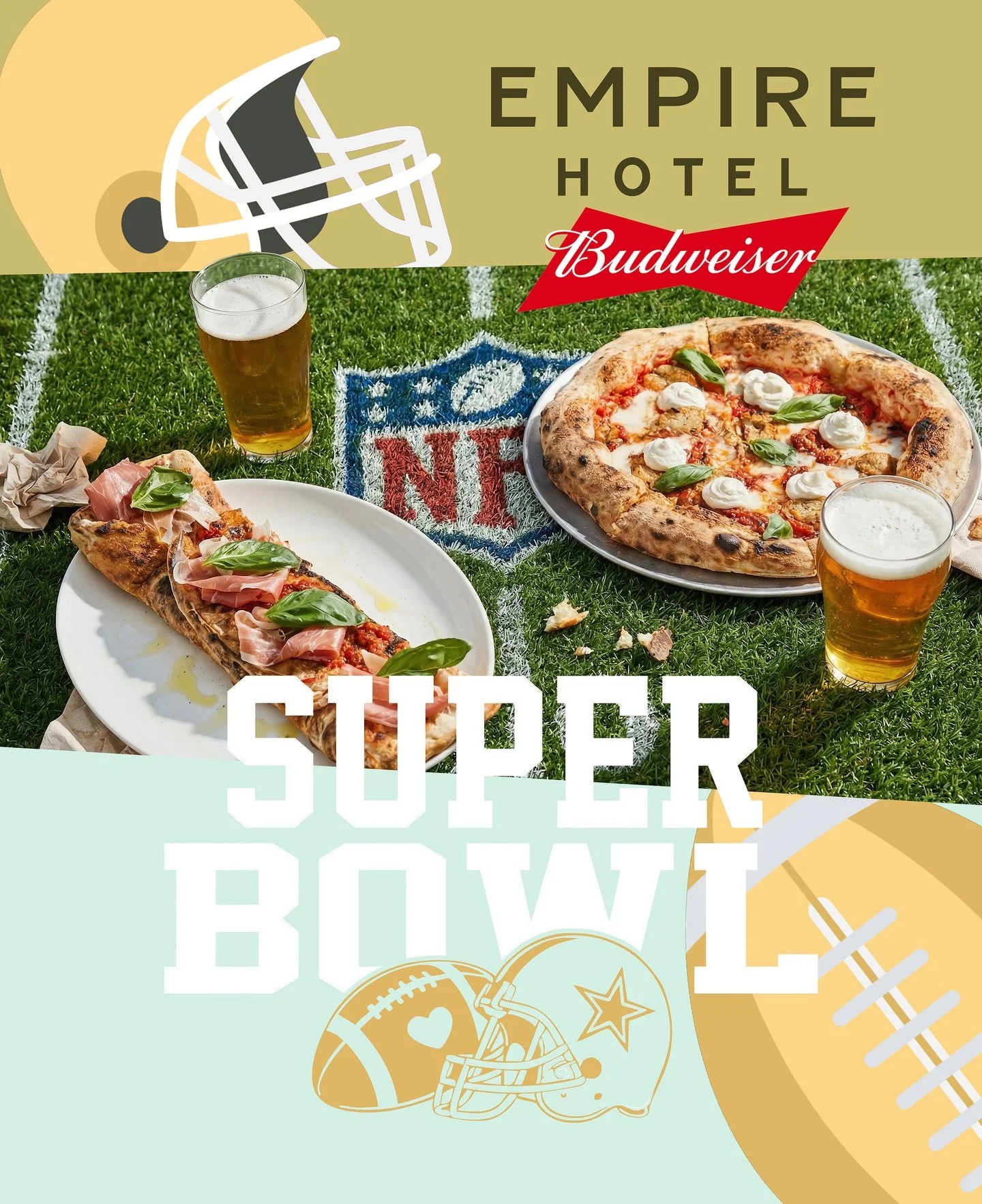 🏈 Super Bowl Monday at Empire Hotel 🏈
Monday 9 February
Live and loud in the Public Bar from 10am
🍺 $6 Budweiser bottles plus FREE merch
🍟 $15 loaded fries
🔥 $15 buffalo chicken wings
Book a table and settle in for the big game.