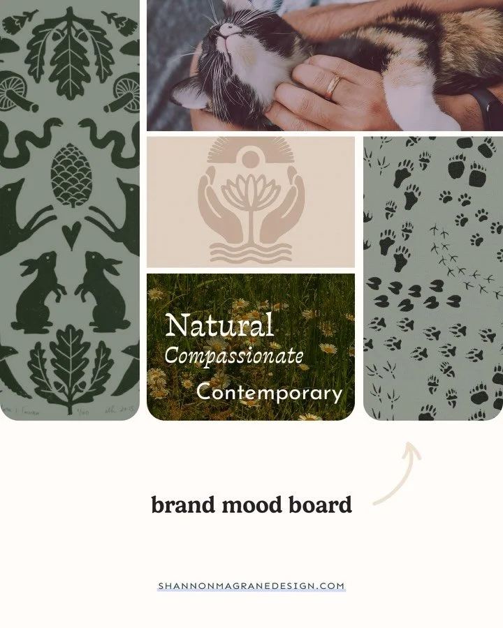 Kinda obsessed with this brand mood board. 🌿🌞🐾

Pulling from this design inspiration&mdash; this brand will be grounded in the business&rsquo;s holistic values, compassionate care, contemporary folk style and natural voice. 

Without revealing too