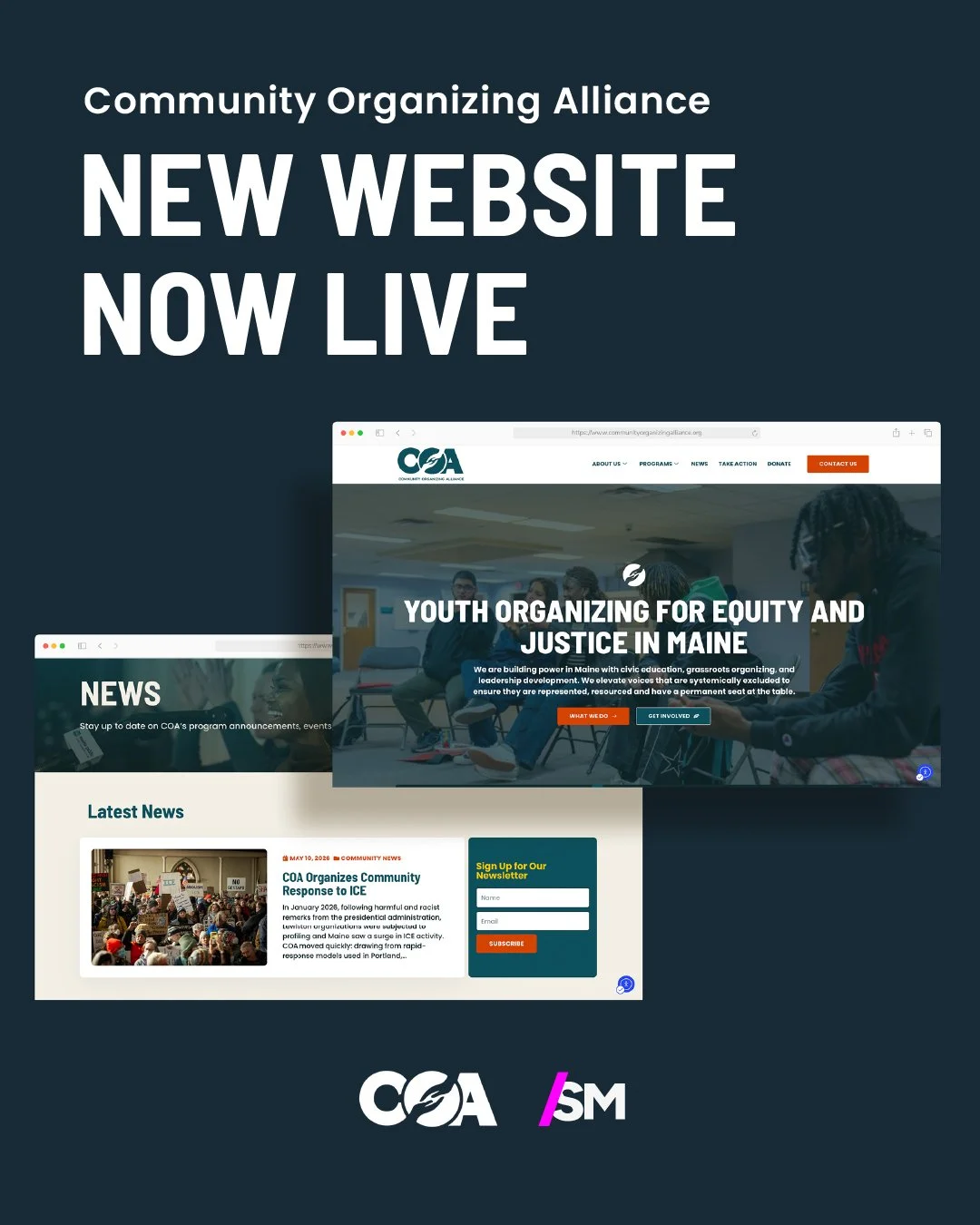 New website launch for Community Organizing Alliance ✨

COA is building power in Maine through civic education, grassroots organizing and leadership development, ensuring that Black and immigrant youth have the resources, representation and opportuni