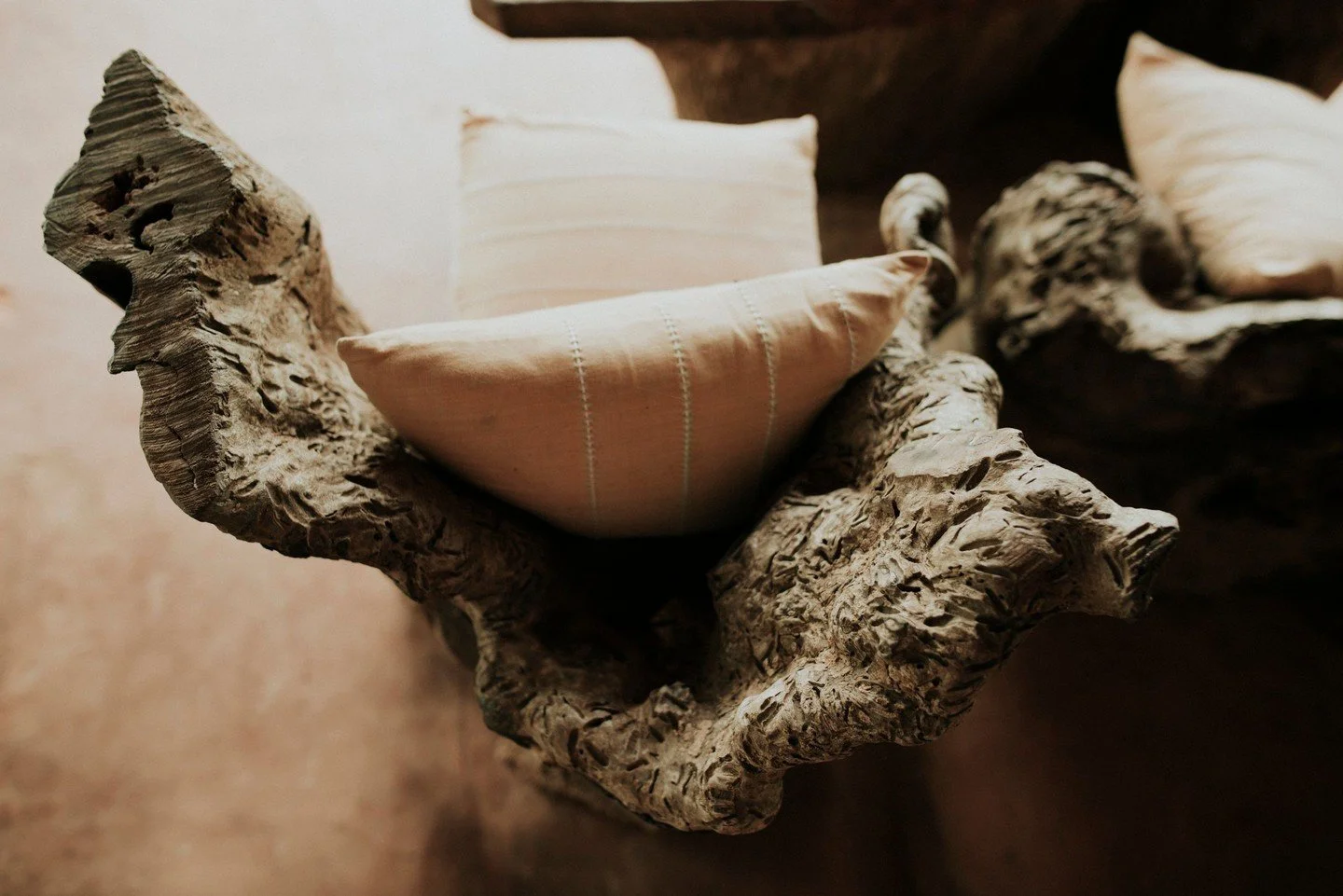 TRAVEL MUSINGS: Sculpted seating from local trees at The Kingdom Eco lodge near Ella, Sri Lanka. 

No walls or doors. Just some mosquito nets surrounding the bed and furniture made from nearby resources to sit on while watching the elephants. 

Photo