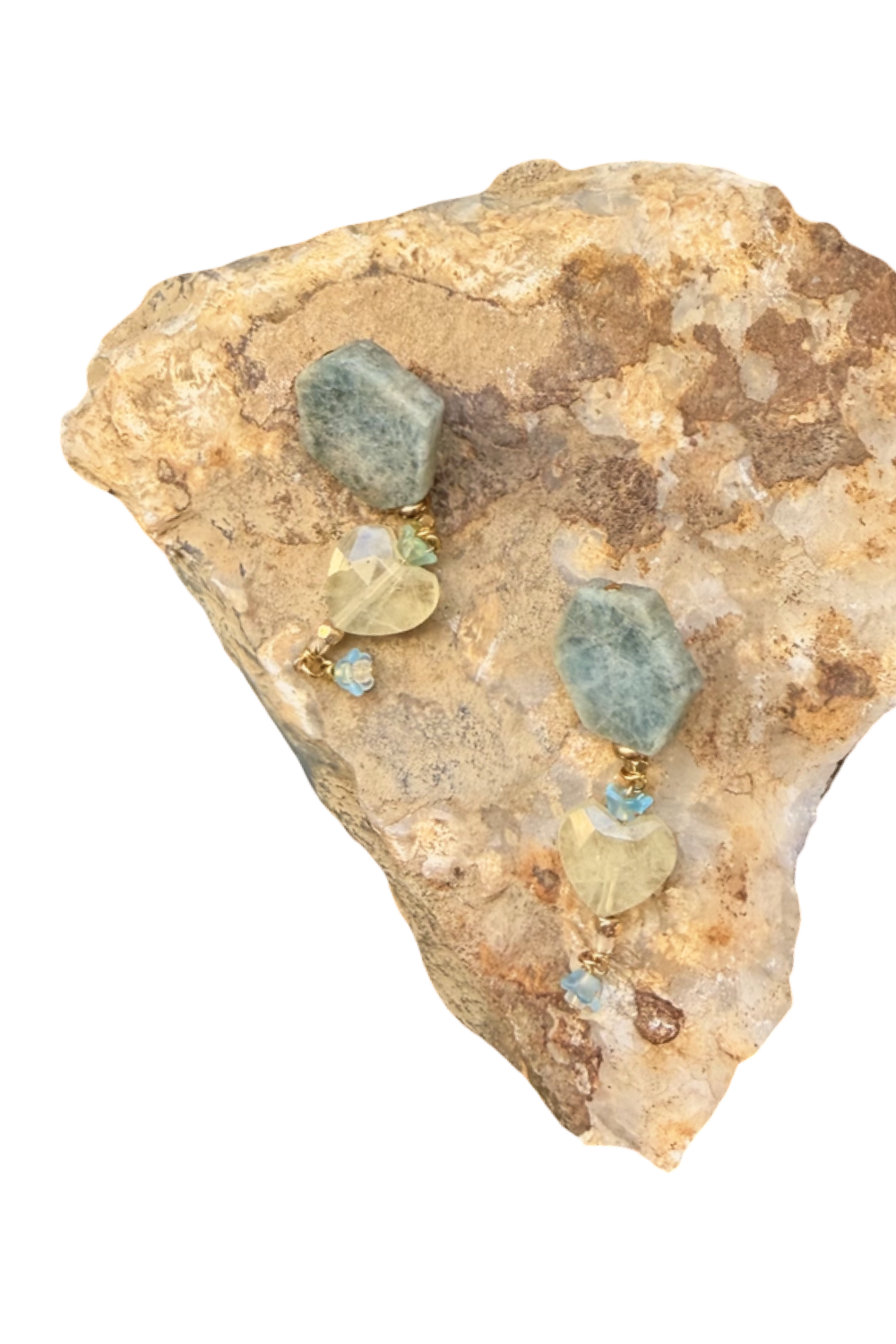 Aquamarine golden quartz heart Earrings