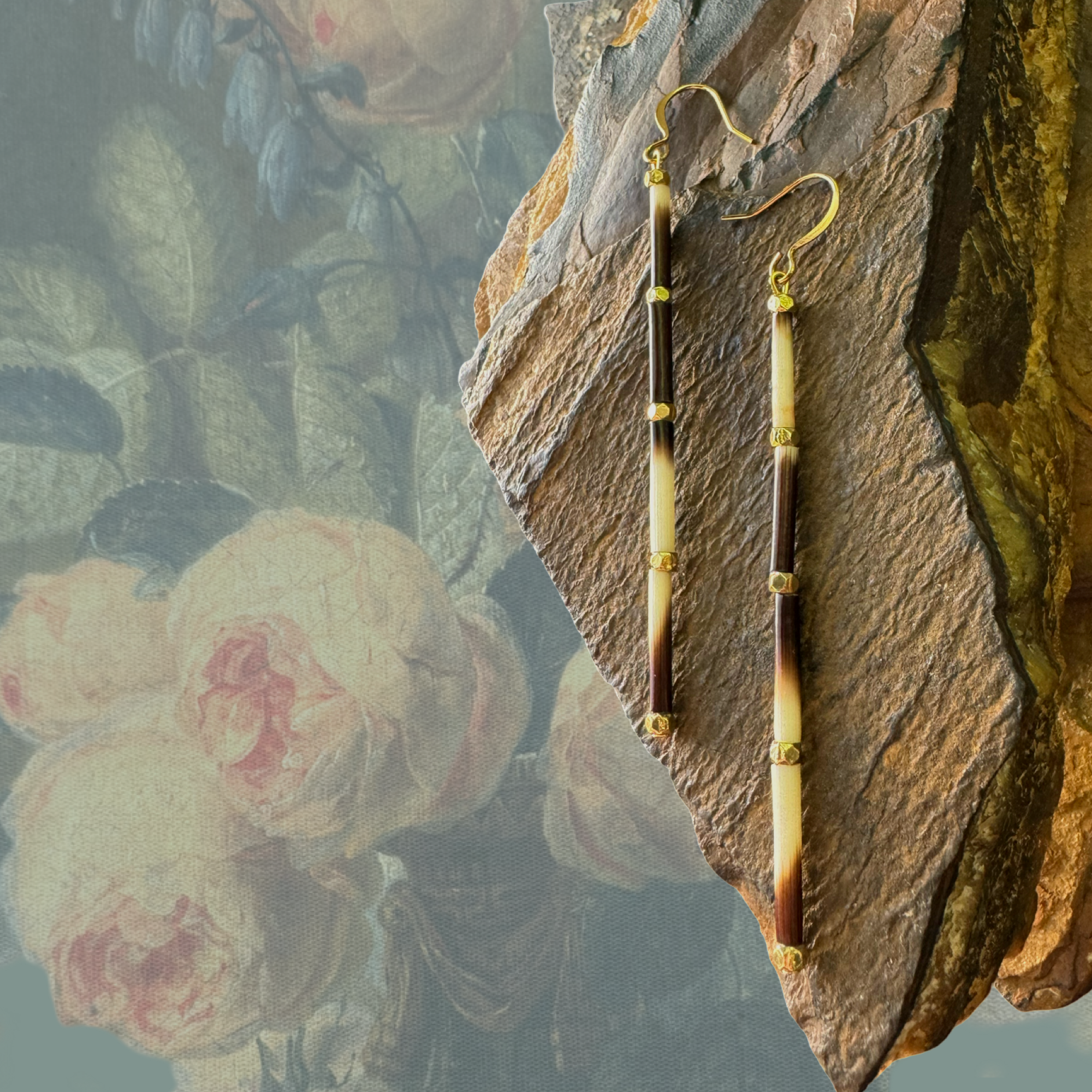 Porcupine quill earrings || Long patchwork quills