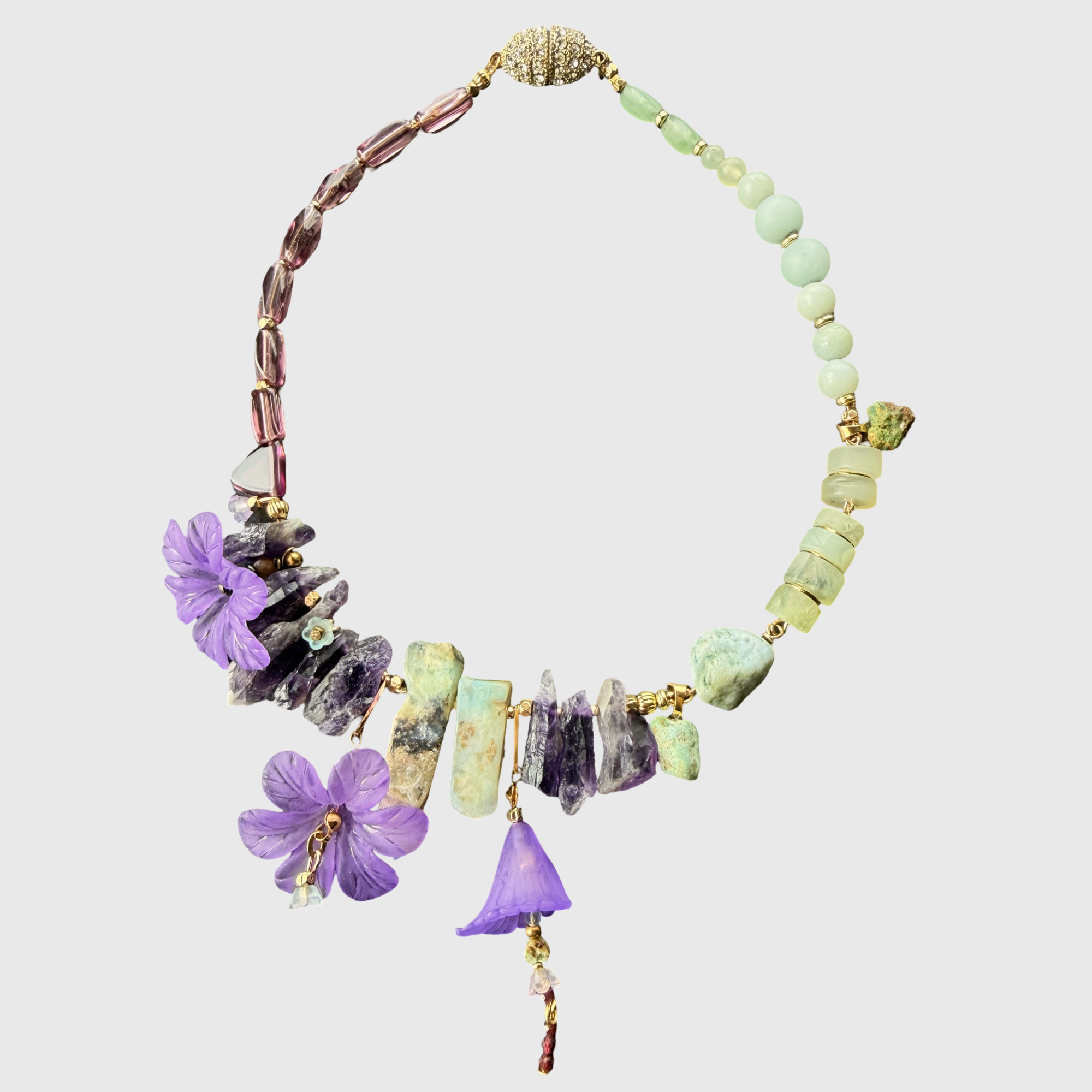 Aquamarine Amethyst | Gemstone Flower Waterfall Necklace