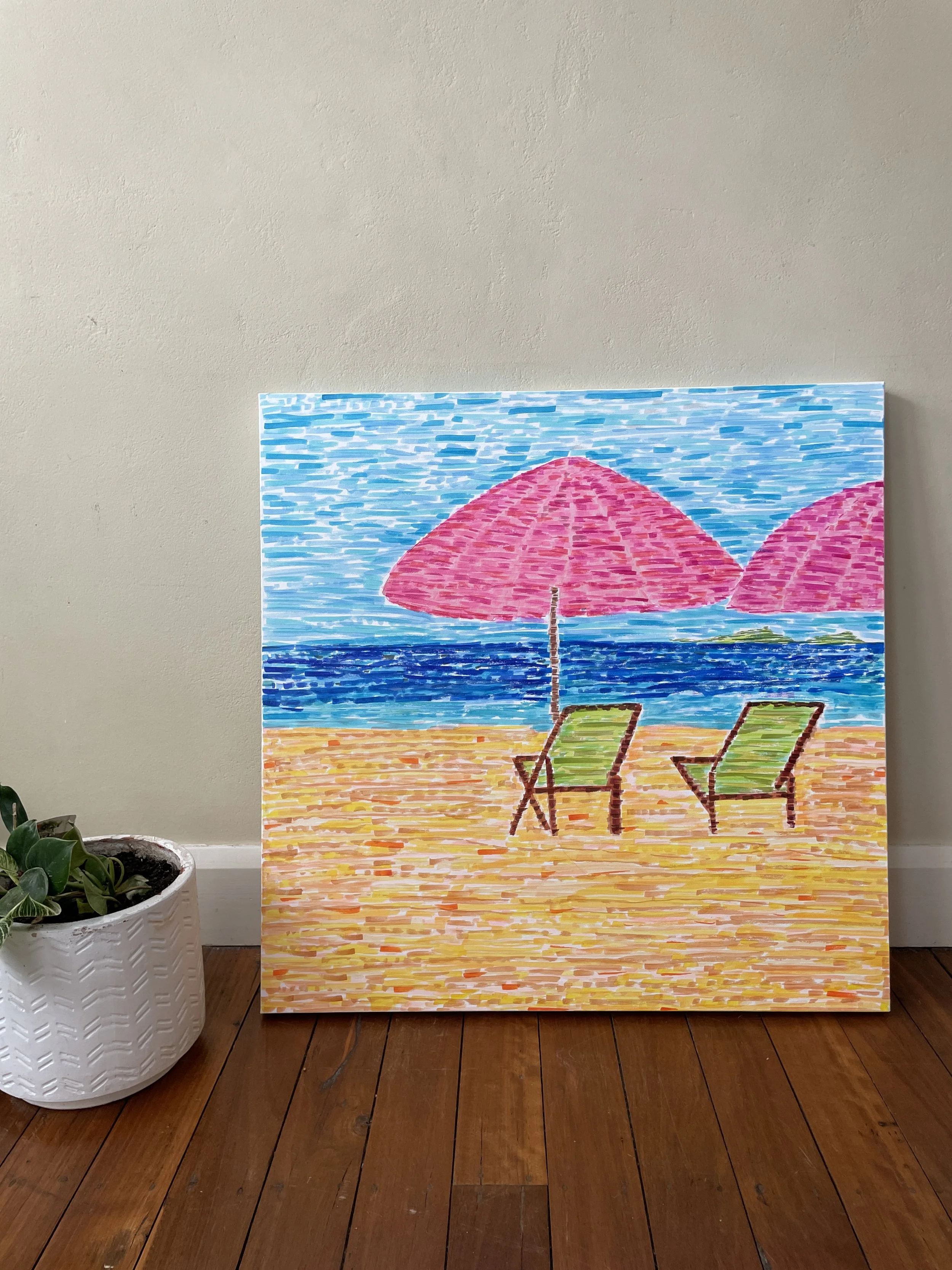 Neon Beach - 75cm x 75cm - Stretched Canvas Frame