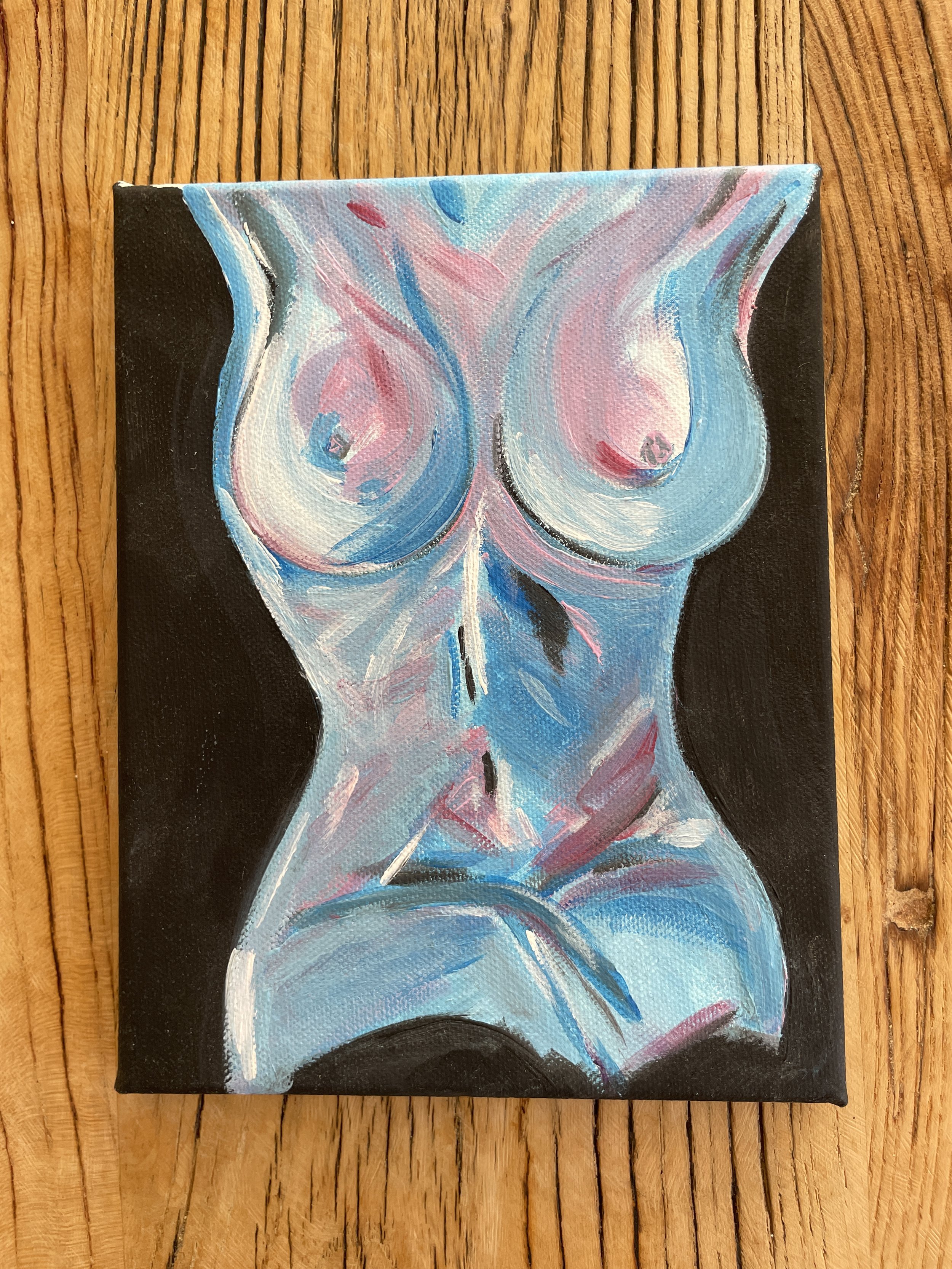 Black & Blue - 18cm x 22cm - Stretched Frame Canvas