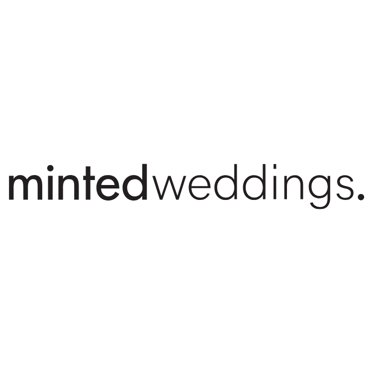 The logo for Minted Weddings, featuring a stylized black wedding ring icon and the text 'mintedweddings' in black lowercase letters.