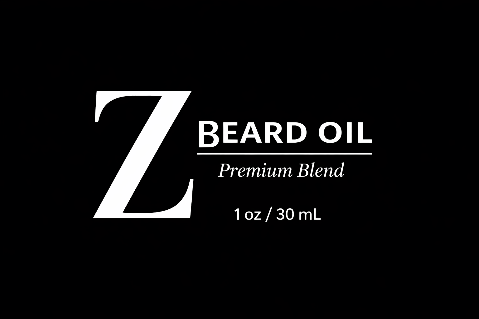 Black and white label for Z Beard Oil, Premium Blend, 1 oz or 30 mL.