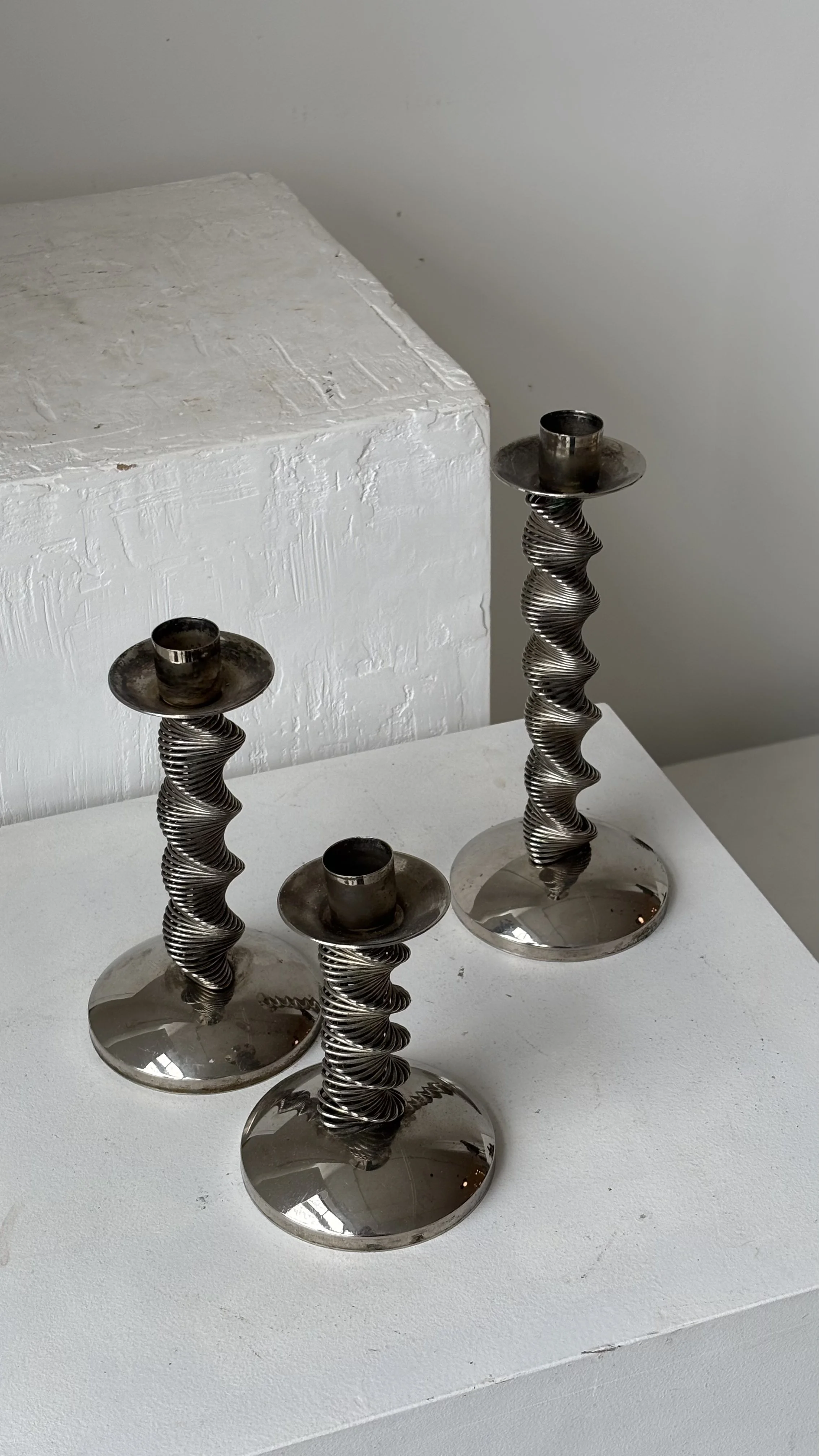 The Found Studio x Folklore Floral Chrome Candle Holder Trio