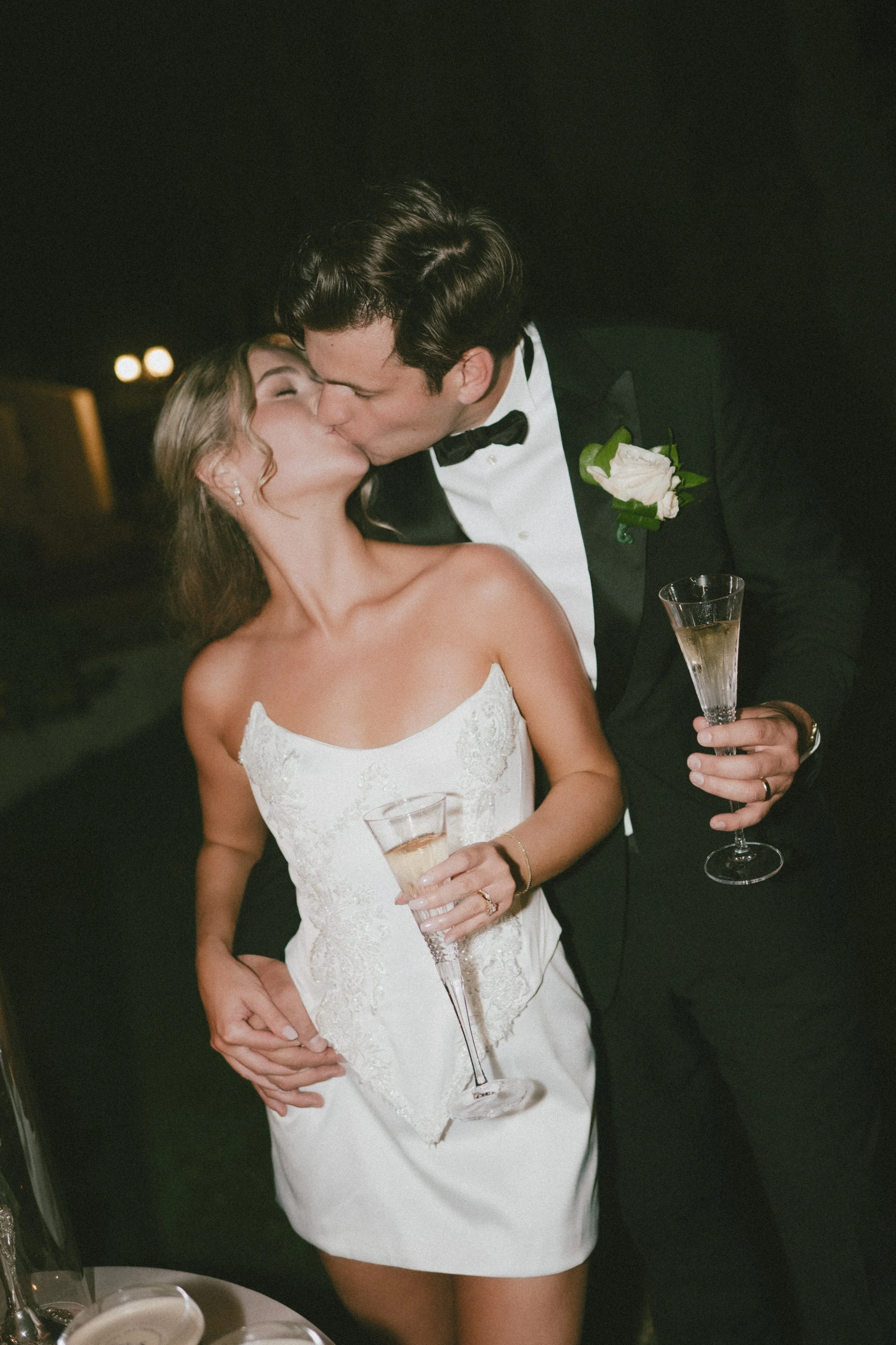 Reception photo of Bride and groom with flash lighting at Jeune Perche in Oceanside