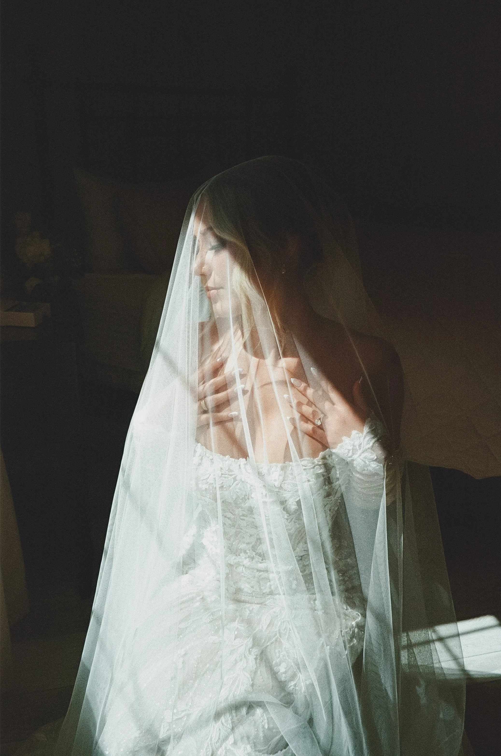 romantic bridal portrait captured on film at a Temecula wedding venue lake oak meadows by jennifer noelle photography