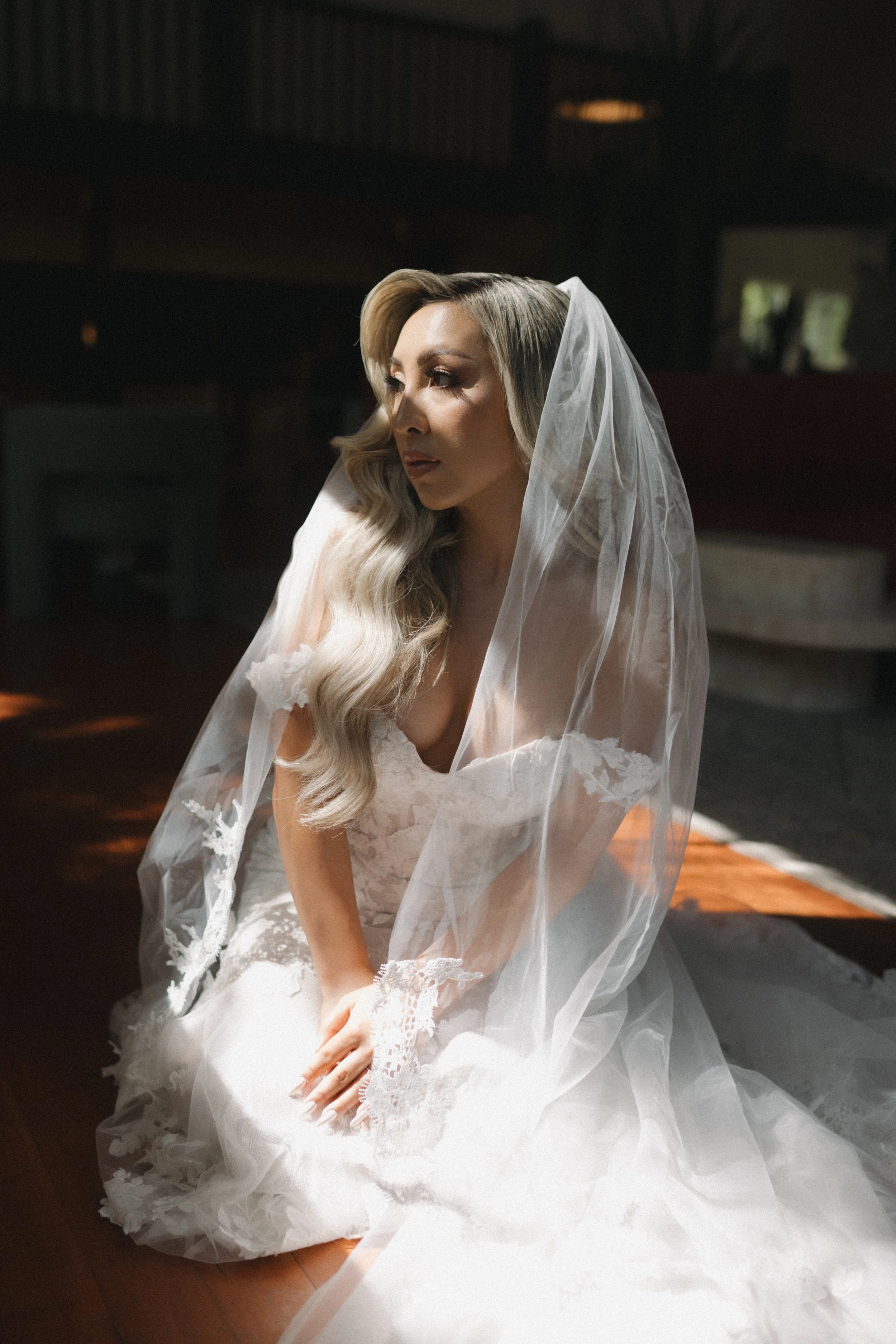 Romantic portrait of bride with natural light at Green Gables in San Marcos, California 