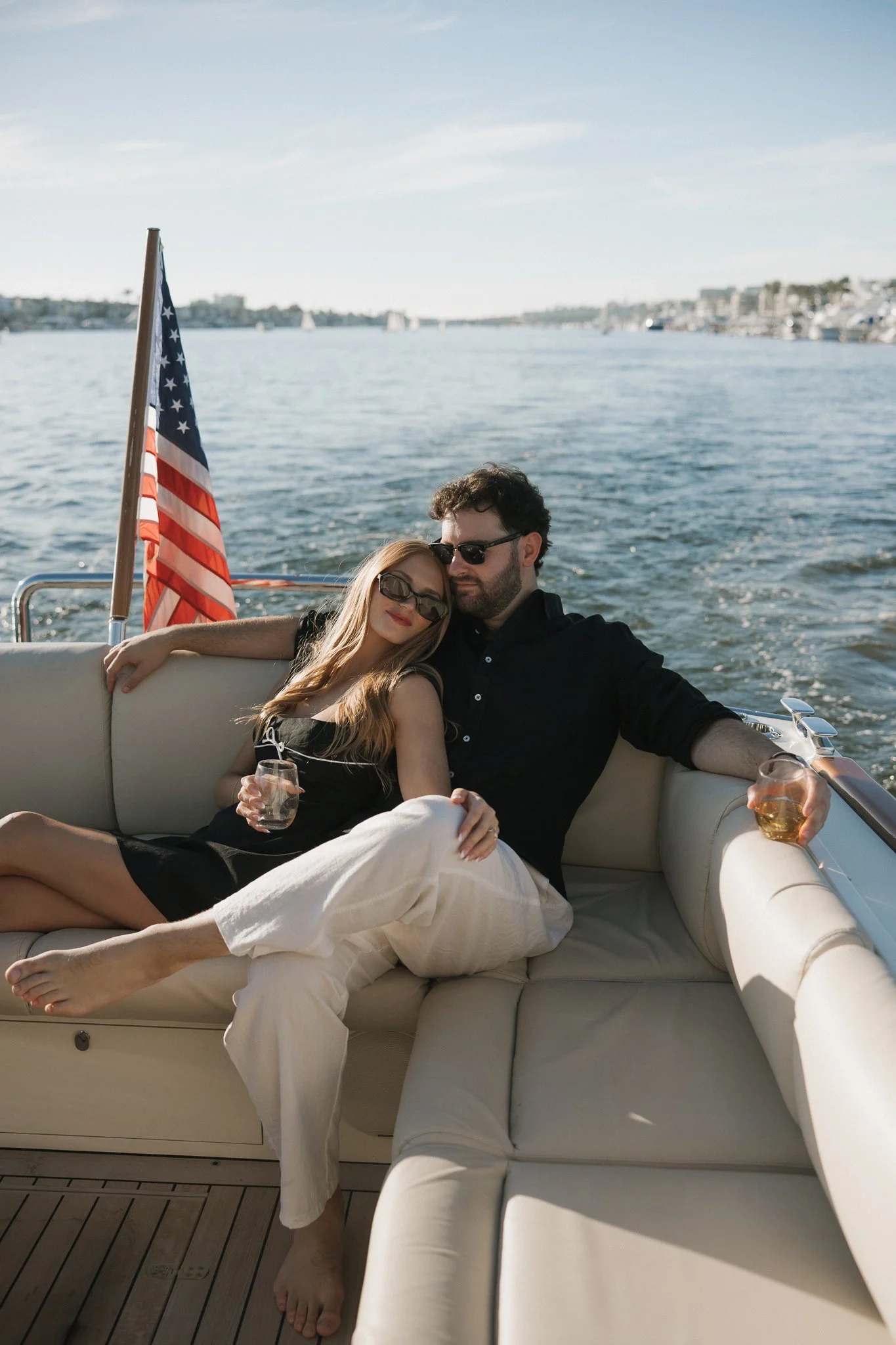 Romantic boat engagement photography in Newport Beach by Jennifer Noelle Photography