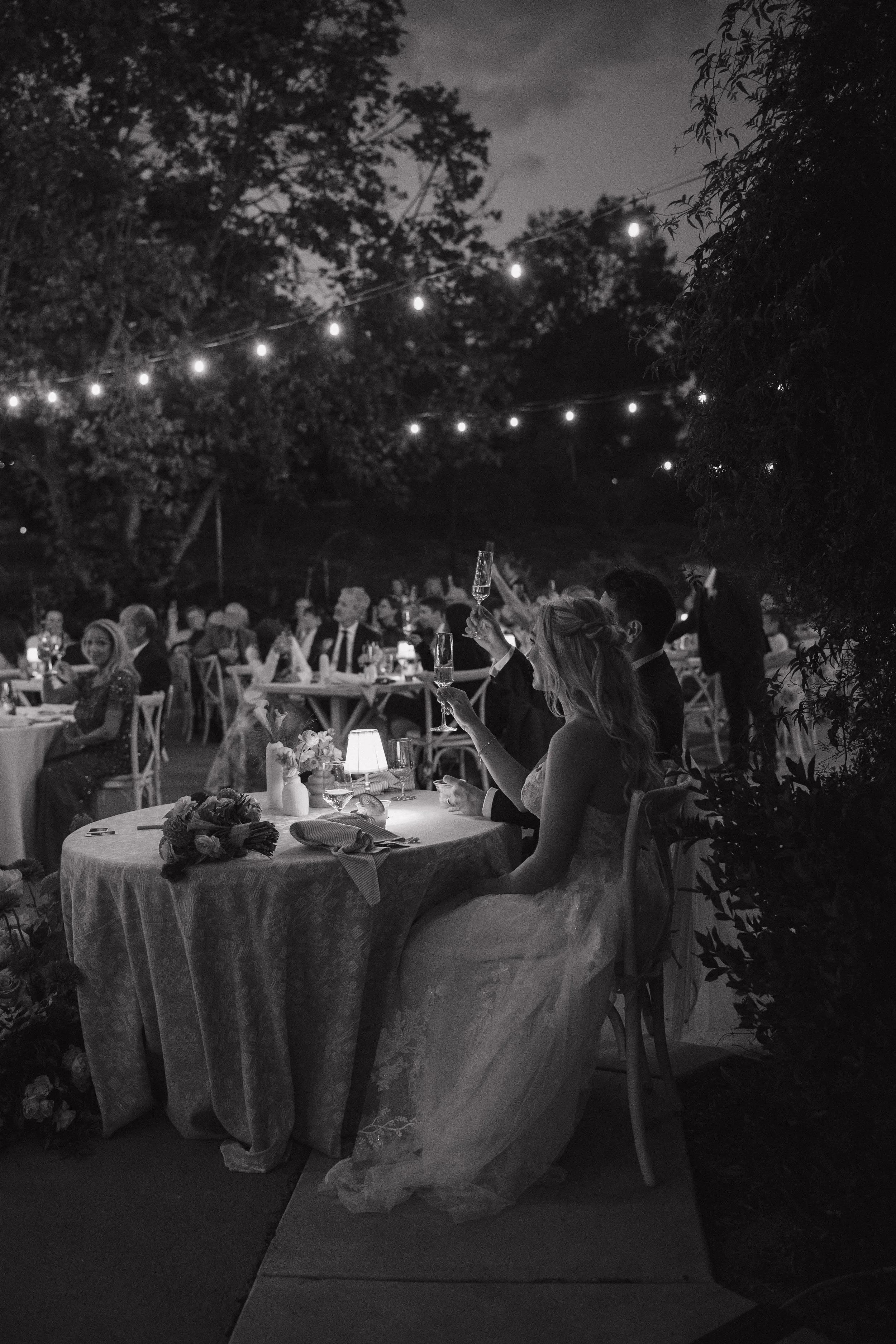 Bride and Groom during wedding reception in black and white Randhawa Ranch in Temecula by Jennifer Noelle