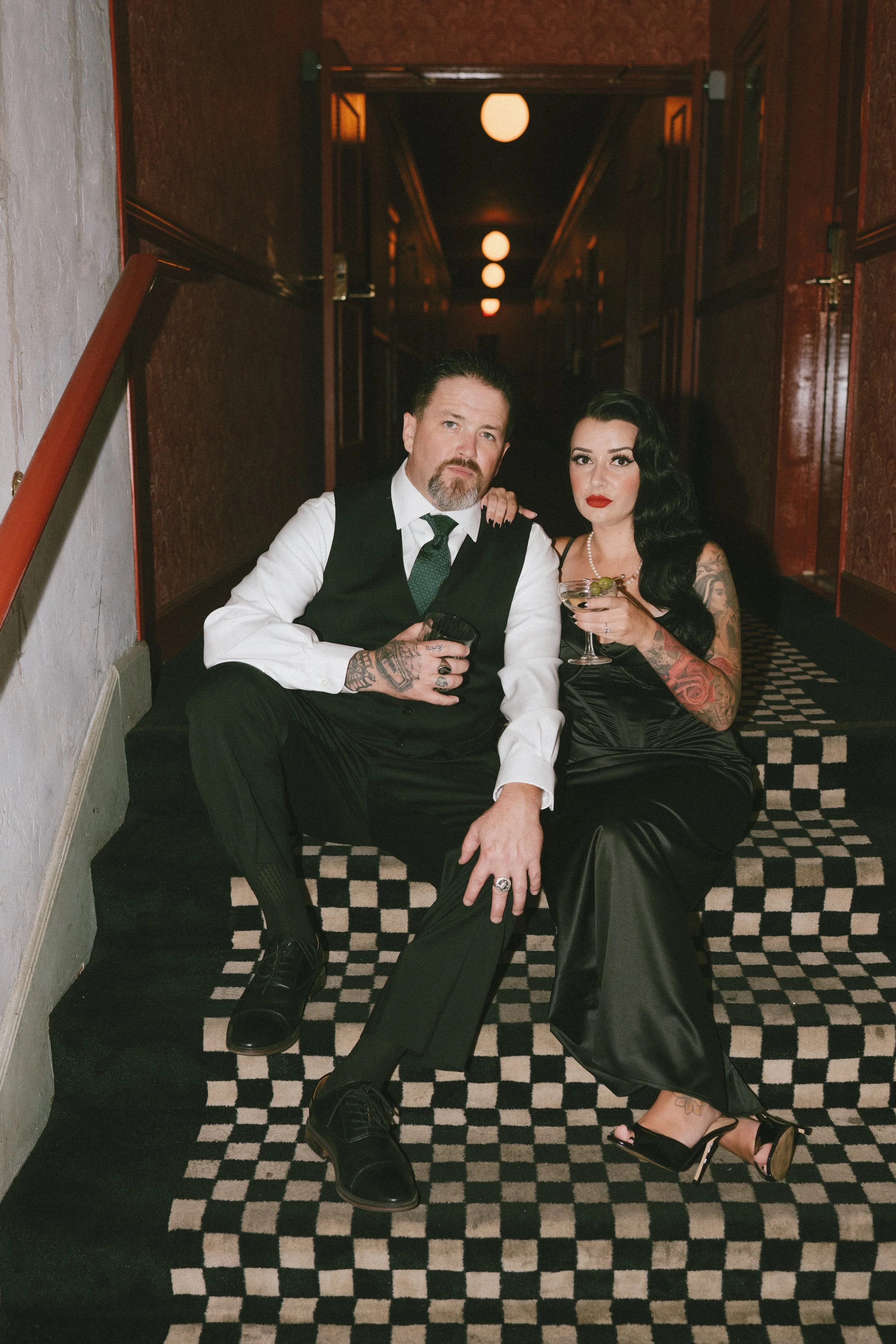 Moody engagement photos at the Lafayette Hotel in San Diego by Jennifer Noelle Photography