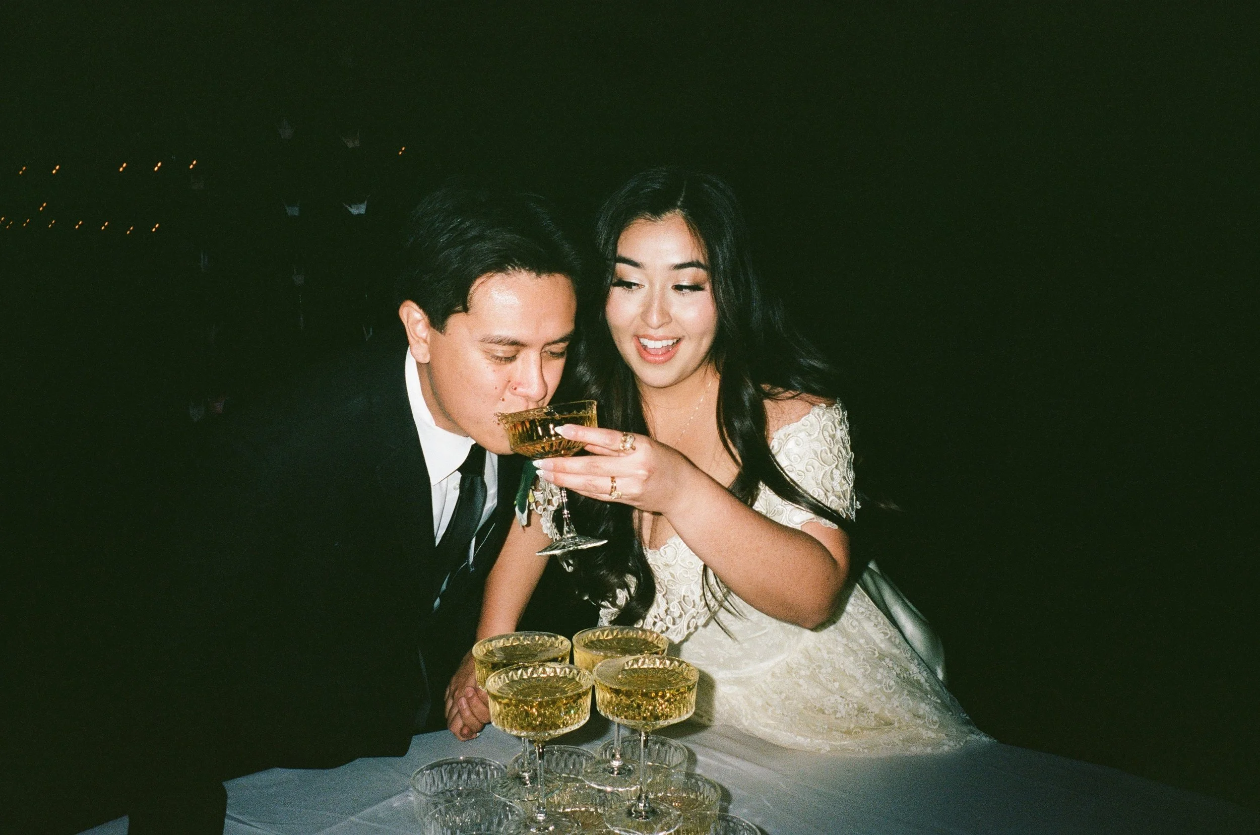 Champagne tour with the bride and groom captured during the reception on film by Jennifer Noelle