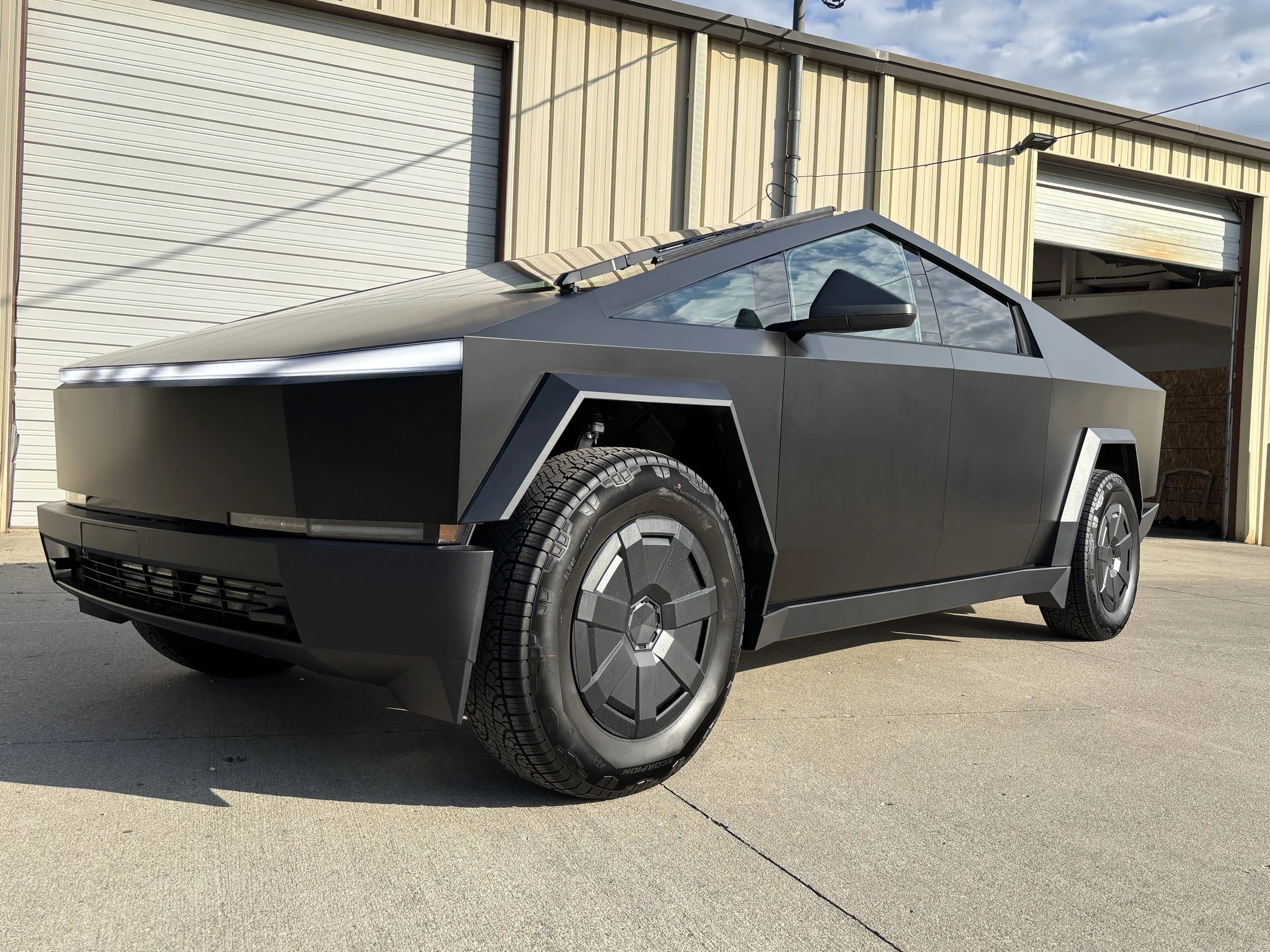 Satin Black Cyber truck wrap-tesla