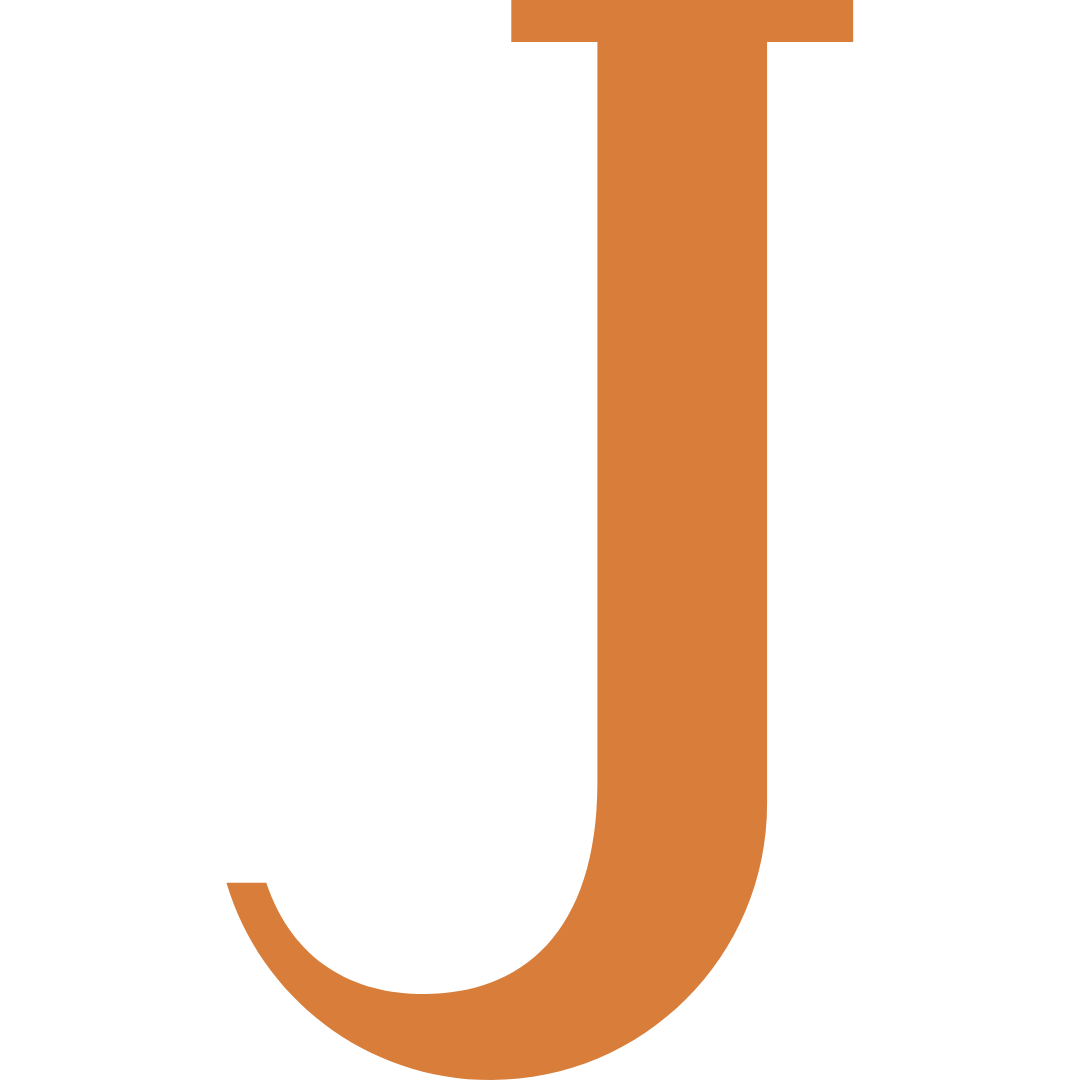 Close-up of a black and brown letter J, part of a larger design or logo.