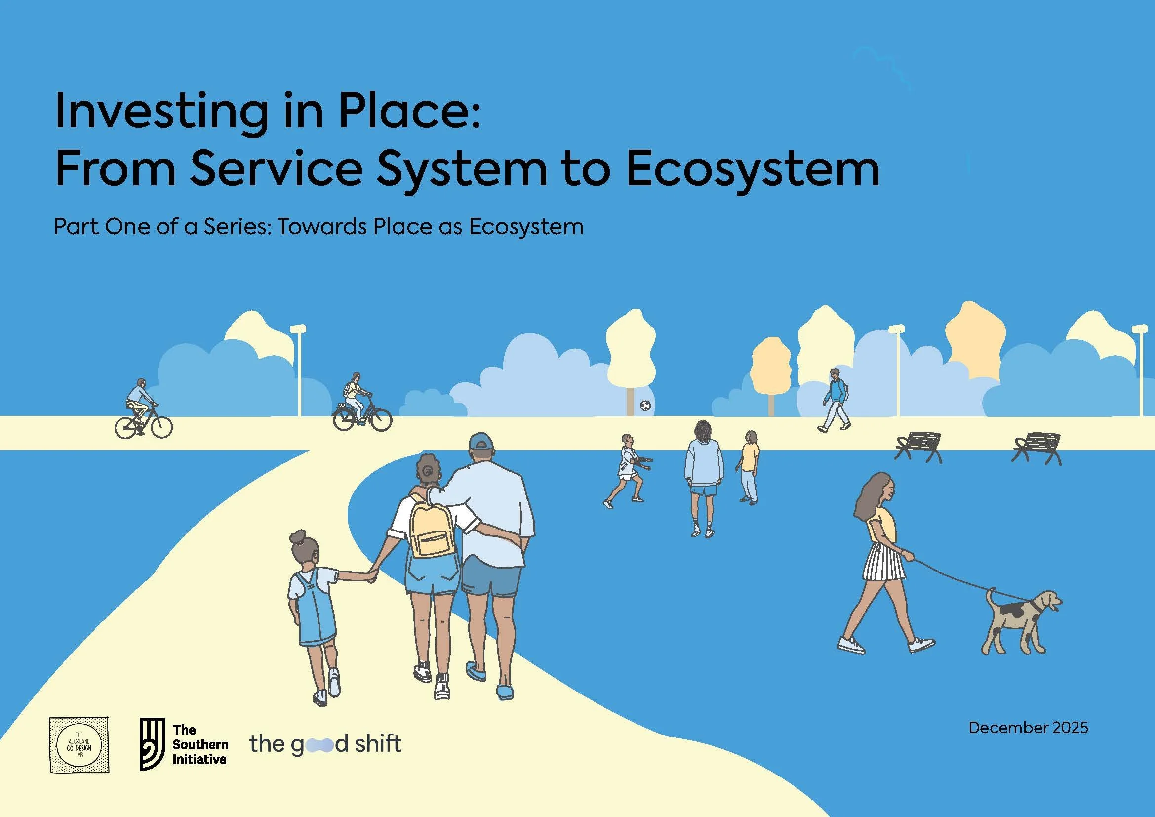 Cover of Investing in Place: From Service System to Ecosystem - showing people enjoying different activities in a local park