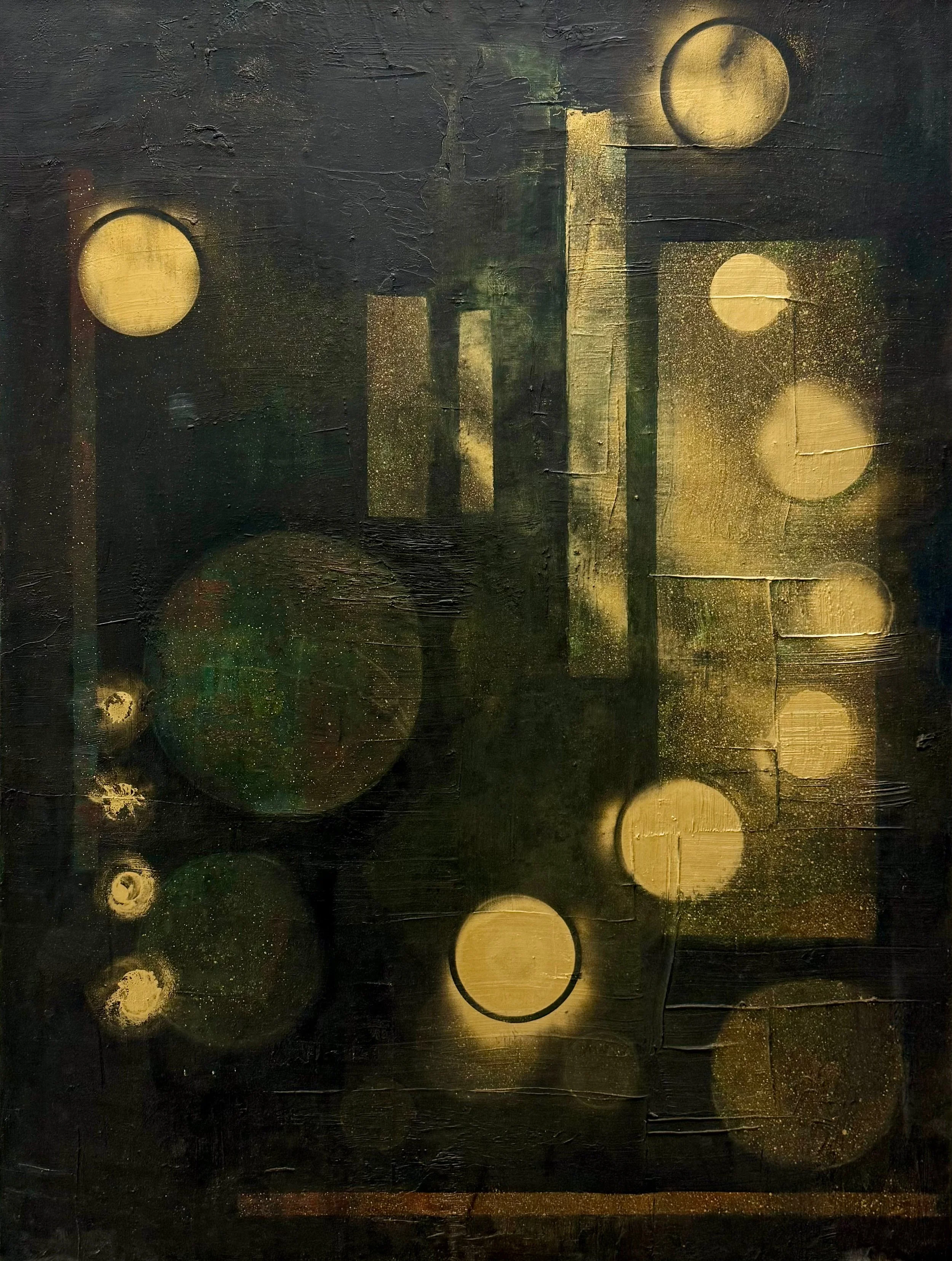 "Kinetic Space"
30" x 40"
2023
Cold Wax, Acrylic Paint, Oil Paint, and Spray Paint on Canas