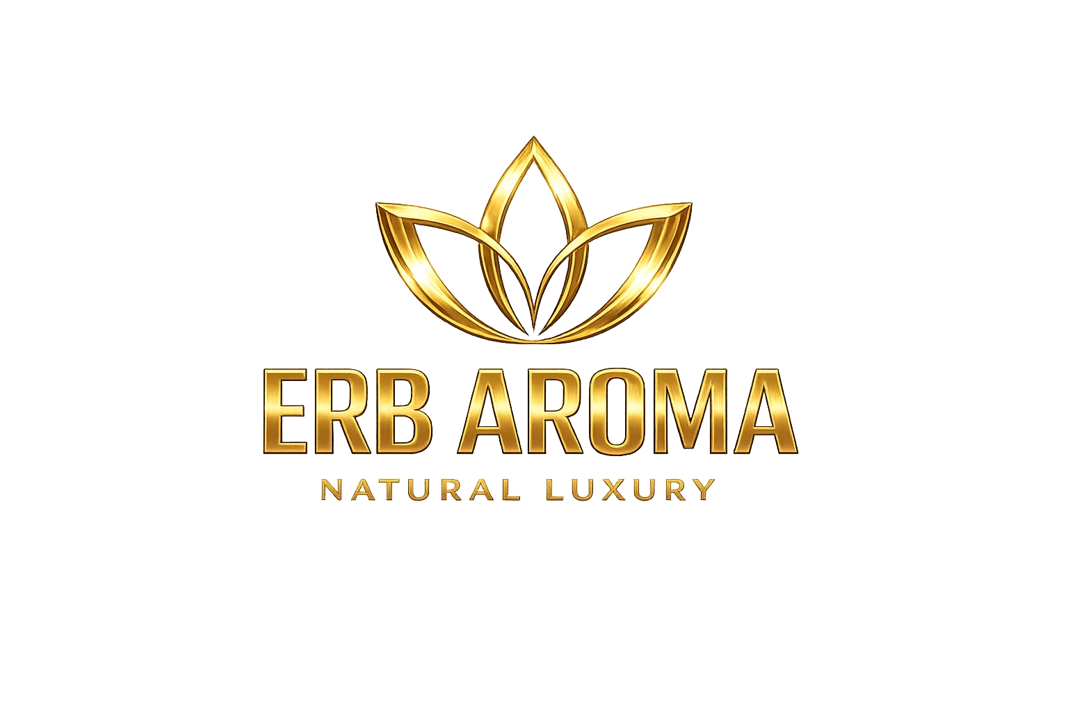 Gold logo featuring a stylized lotus flower with the text "ERB AROMA" and the tagline "NATURAL LUXURY" underneath.