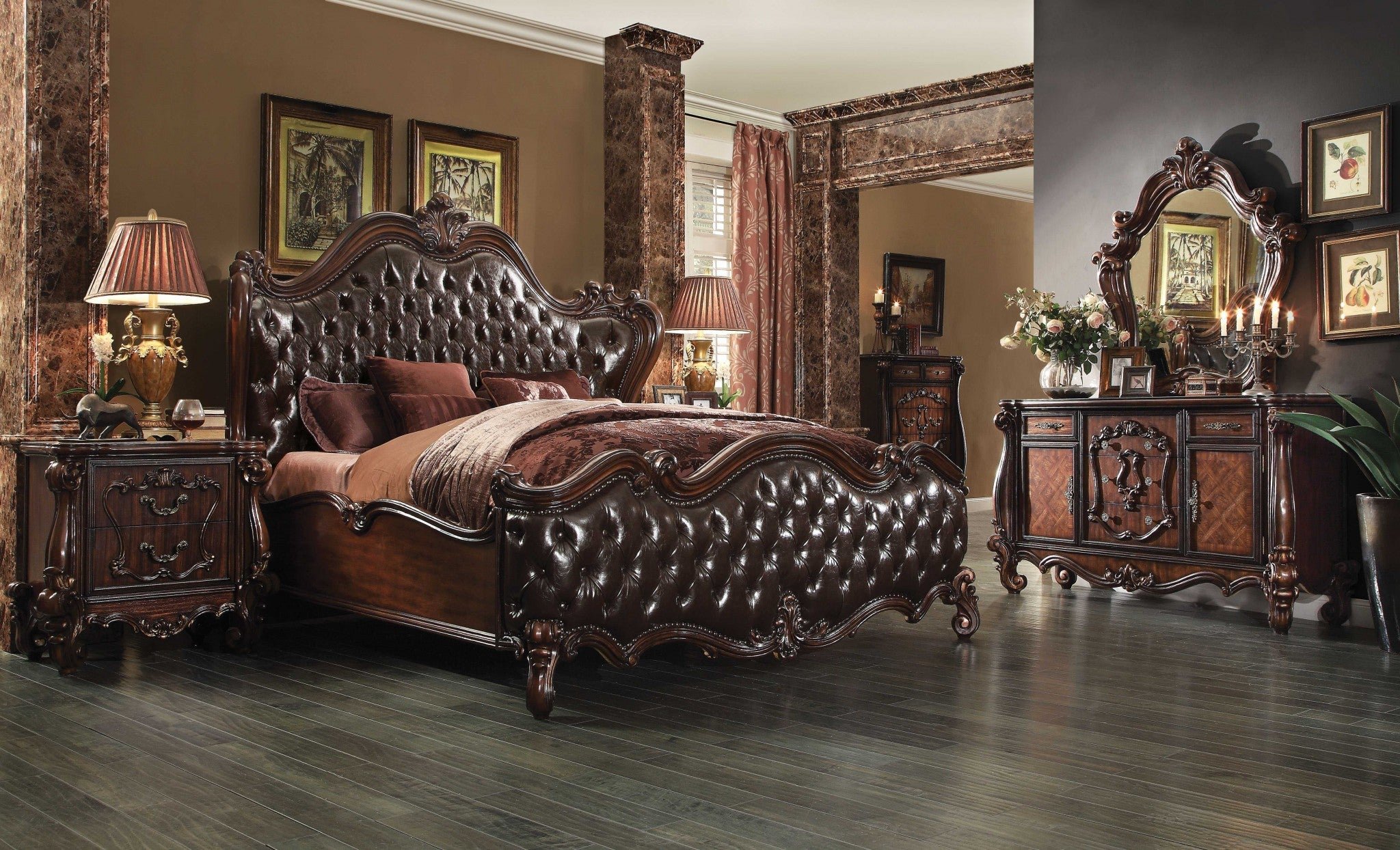 2-Tone Dark Brown PU Cherry Oak Wood