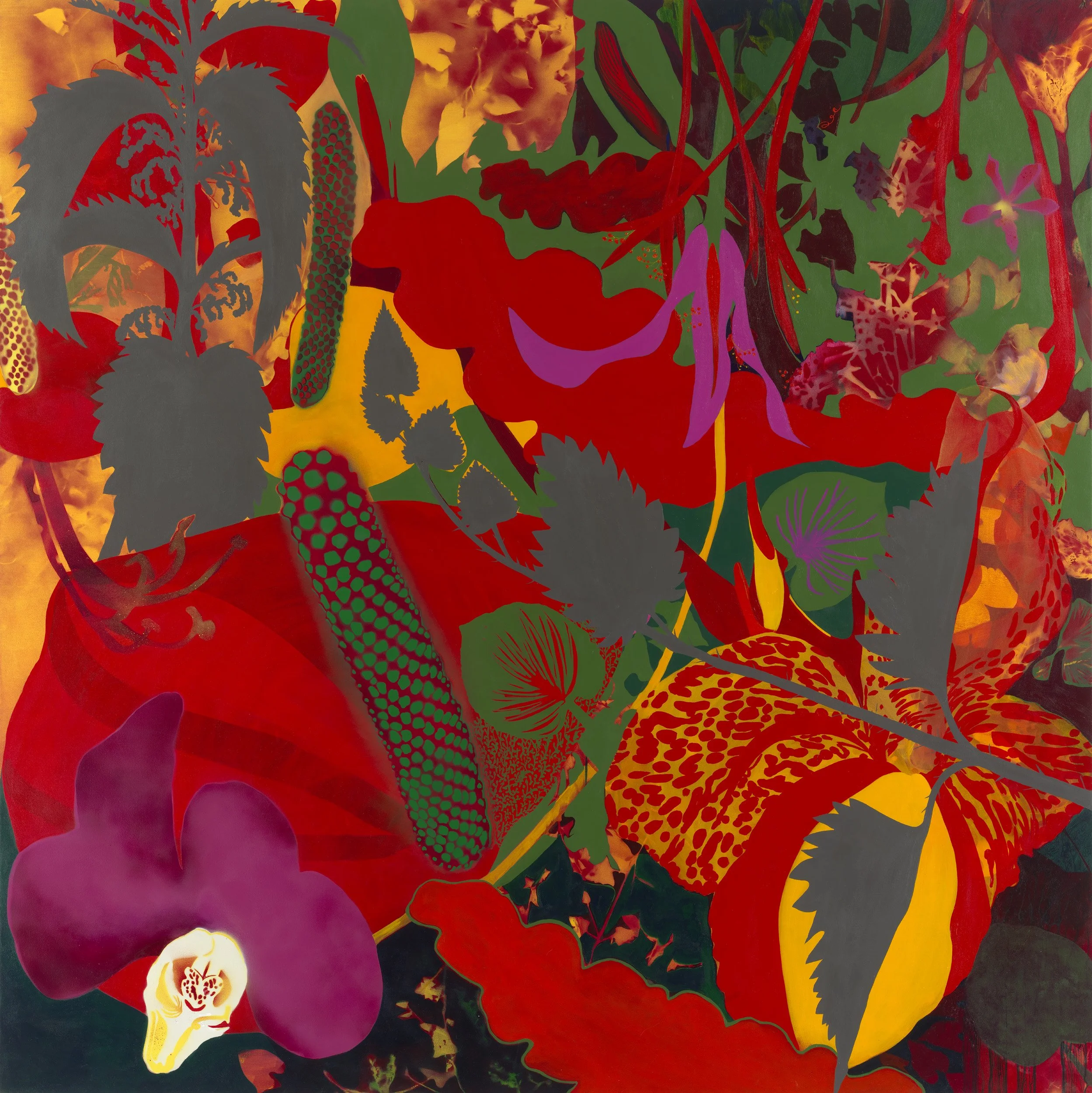 Botanic Heterotopia, acrylic & spray paint on canvas, 180 x 180 cm / 71 x 71 inches