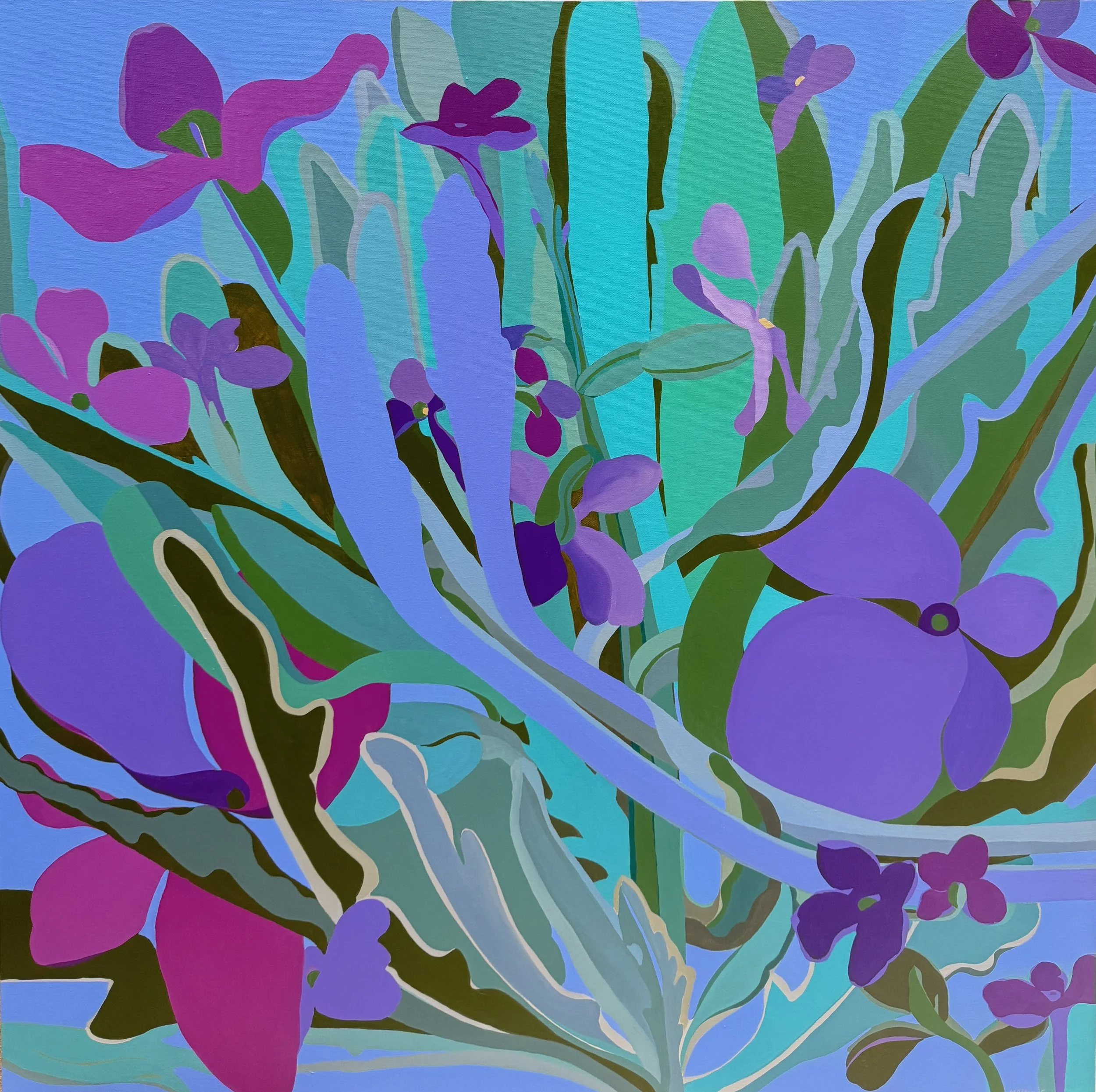 Wild Scented Stocks, acrylic on canvas, 100 x 100 cm / 39 x 39 inches