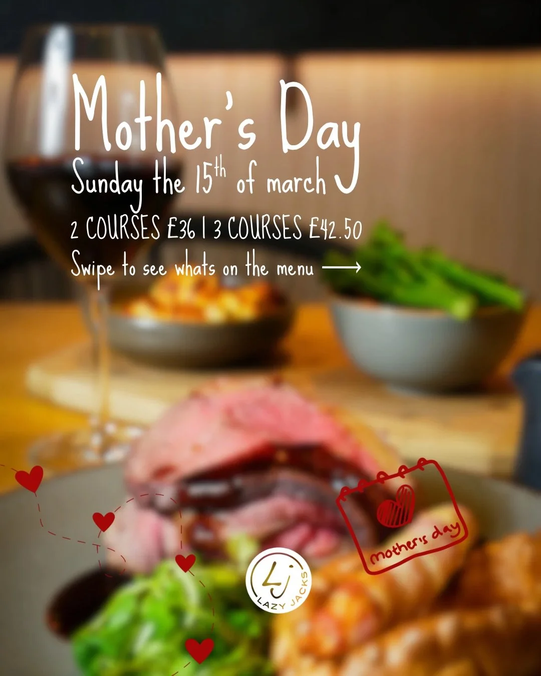 Celebrate Mother&rsquo;s Day with us at LazyJacks 💐

Join us on Sunday 15th March for a special set menu created to make Mum feel truly appreciated. Choose from two courses for &pound;36 or three courses for &pound;42.50 and enjoy a beautifully cura