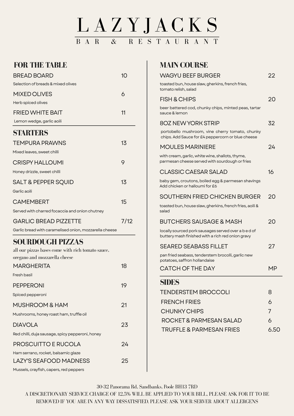 Devantis Main Menu main menu — Lazy Jacks Sandbanks