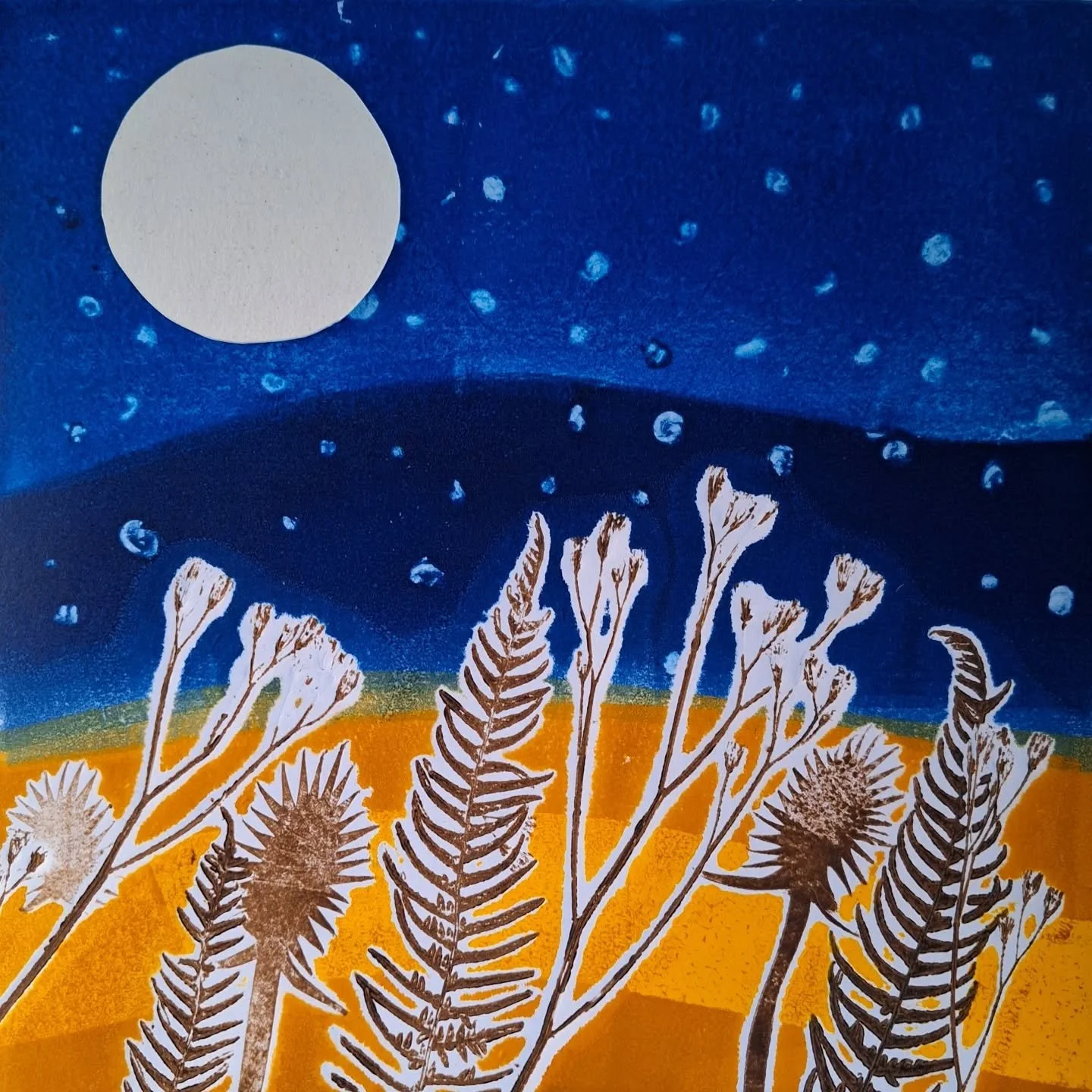 Full moon. High moon. 
#moonlight #monoprint#janehoodart