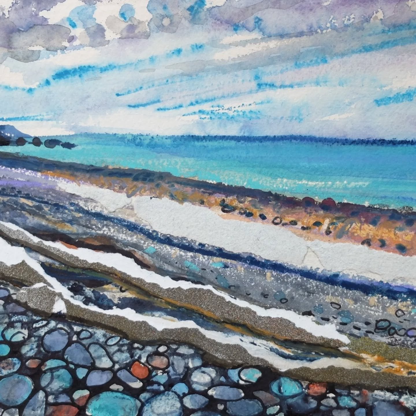 Looking West from Porlock Weir. 
#mixedmedia #collage #seashore