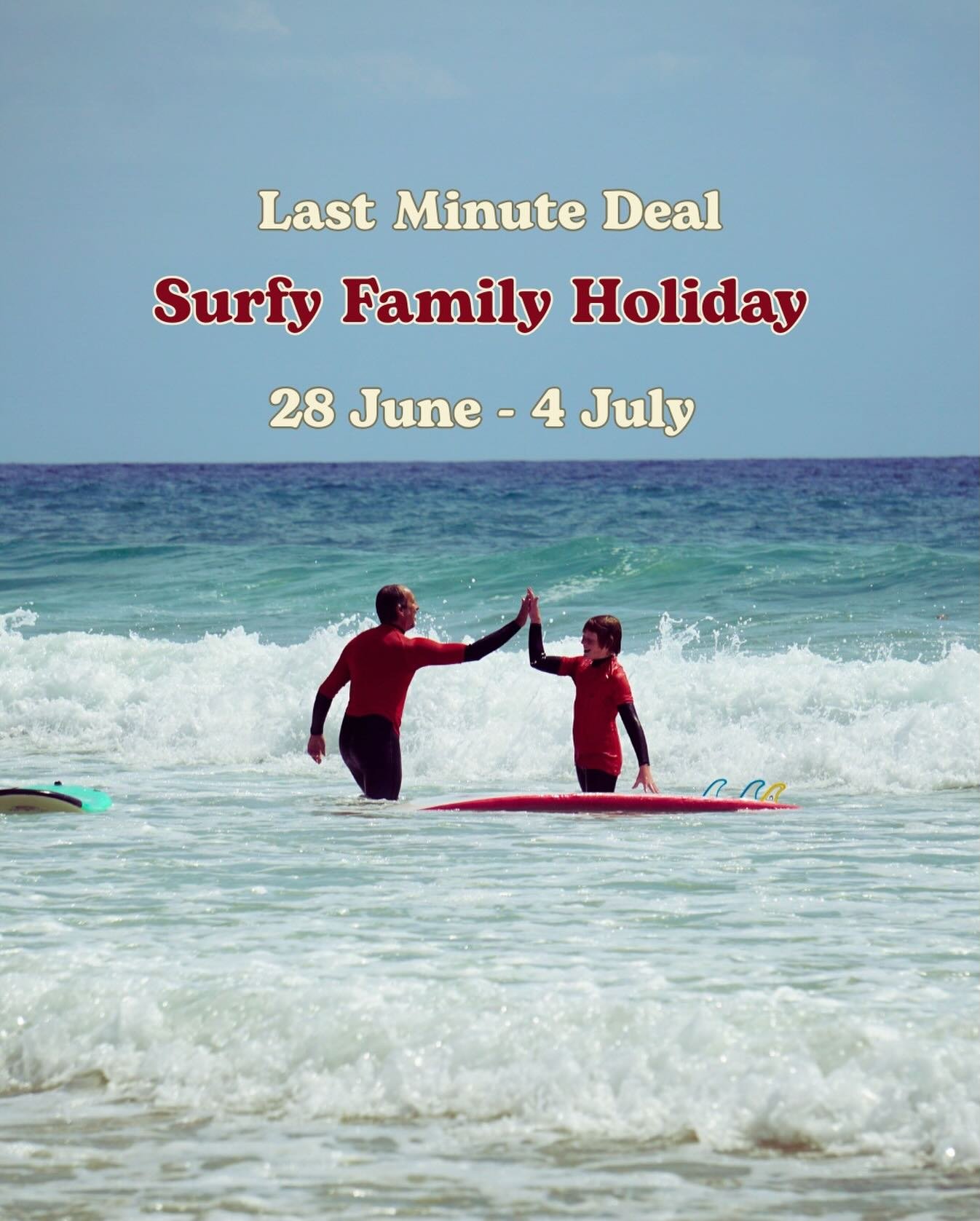 📣 Last minute deals for single for the parents with young kids ( not at school yet) or freshly graduated teenagers!
.
😉 Are you up for a  careless family getaway with some good surf, great food and even better vibes?
.
❤️ Get in touch for more deta