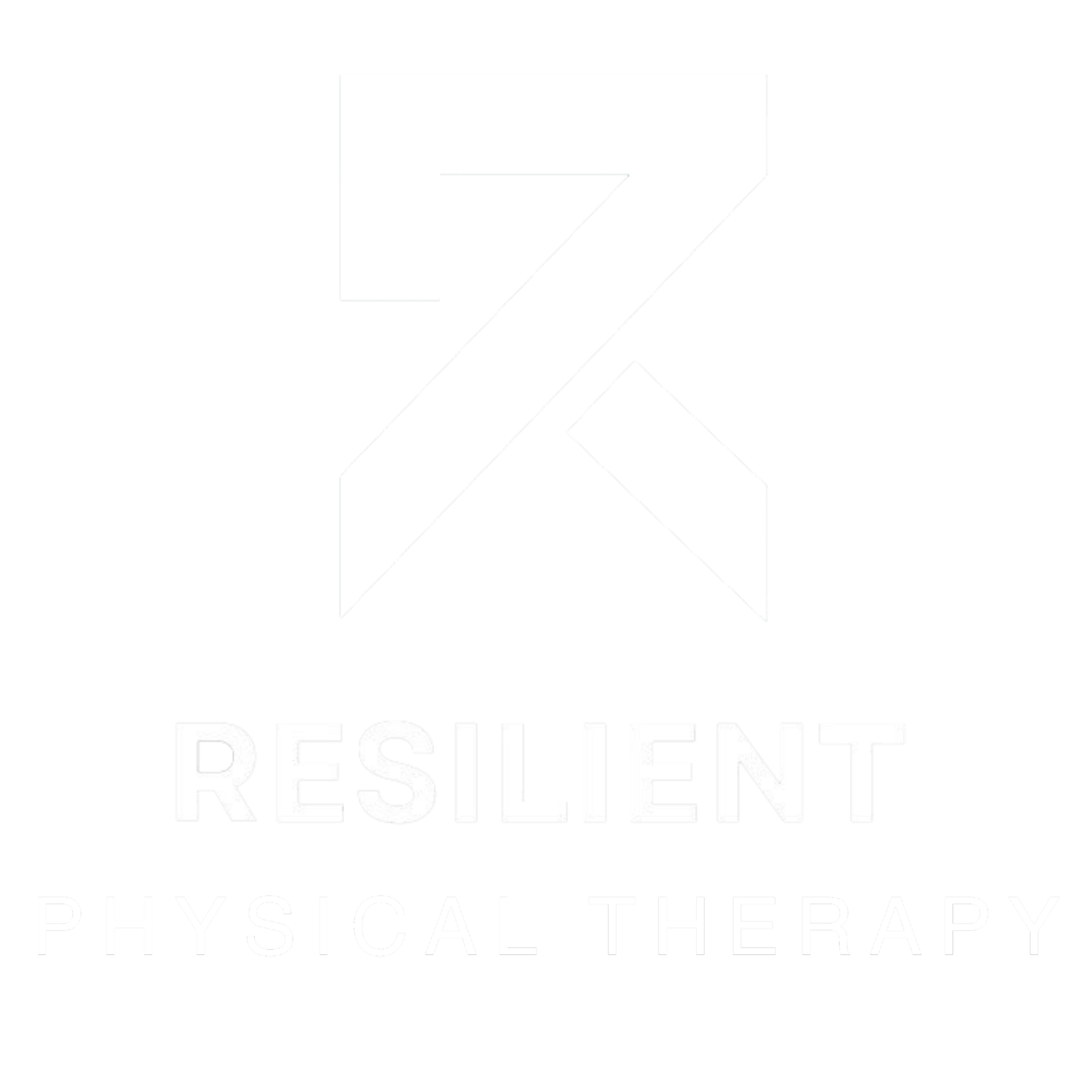Logo for Resilient Physical Therapy with a stylized white letter 'R' on a black background.