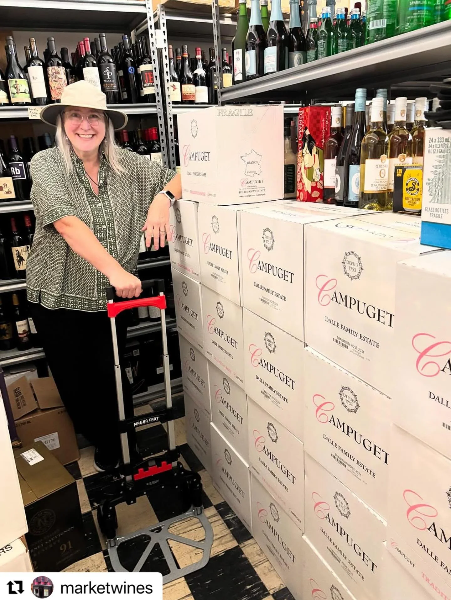 #Repost @marketwines 
・・・
🍾 One of our favorite reps + a wall of our go-to ros&eacute; = a very good day at the shop! 

@campuget Tradition Ros&eacute; is one of our favorite house pours for a reason: fresh, dry, and endlessly crushable. Come snag a