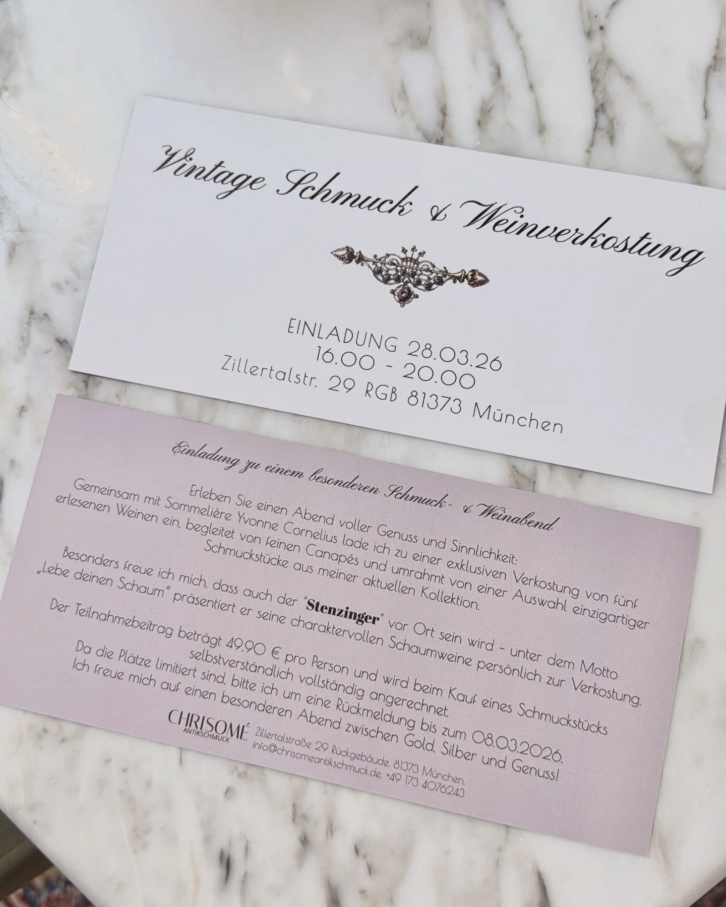 Freut euch auf eine besondere Verkostung mit f&uuml;nf ausgew&auml;hlten Weinen, begleitet von feinen Canap&eacute;s und meiner aktuellen Schmuckkollektion. Gemeinsam mit Sommeli&egrave;re Yvonne Cornelius nehmen wir euch mit auf eine genussvolle Rei