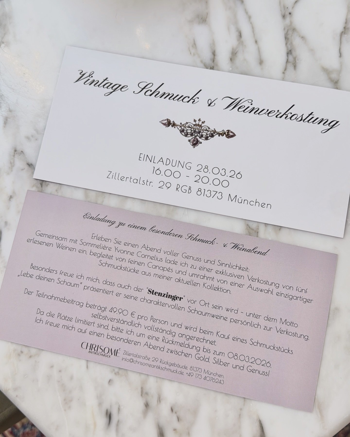 Freut euch auf eine besondere Verkostung mit f&uuml;nf ausgew&auml;hlten Weinen, begleitet von feinen Canap&eacute;s und meiner aktuellen Schmuckkollektion. Gemeinsam mit Sommeli&egrave;re Yvonne Cornelius nehmen wir euch mit auf eine genussvolle Rei