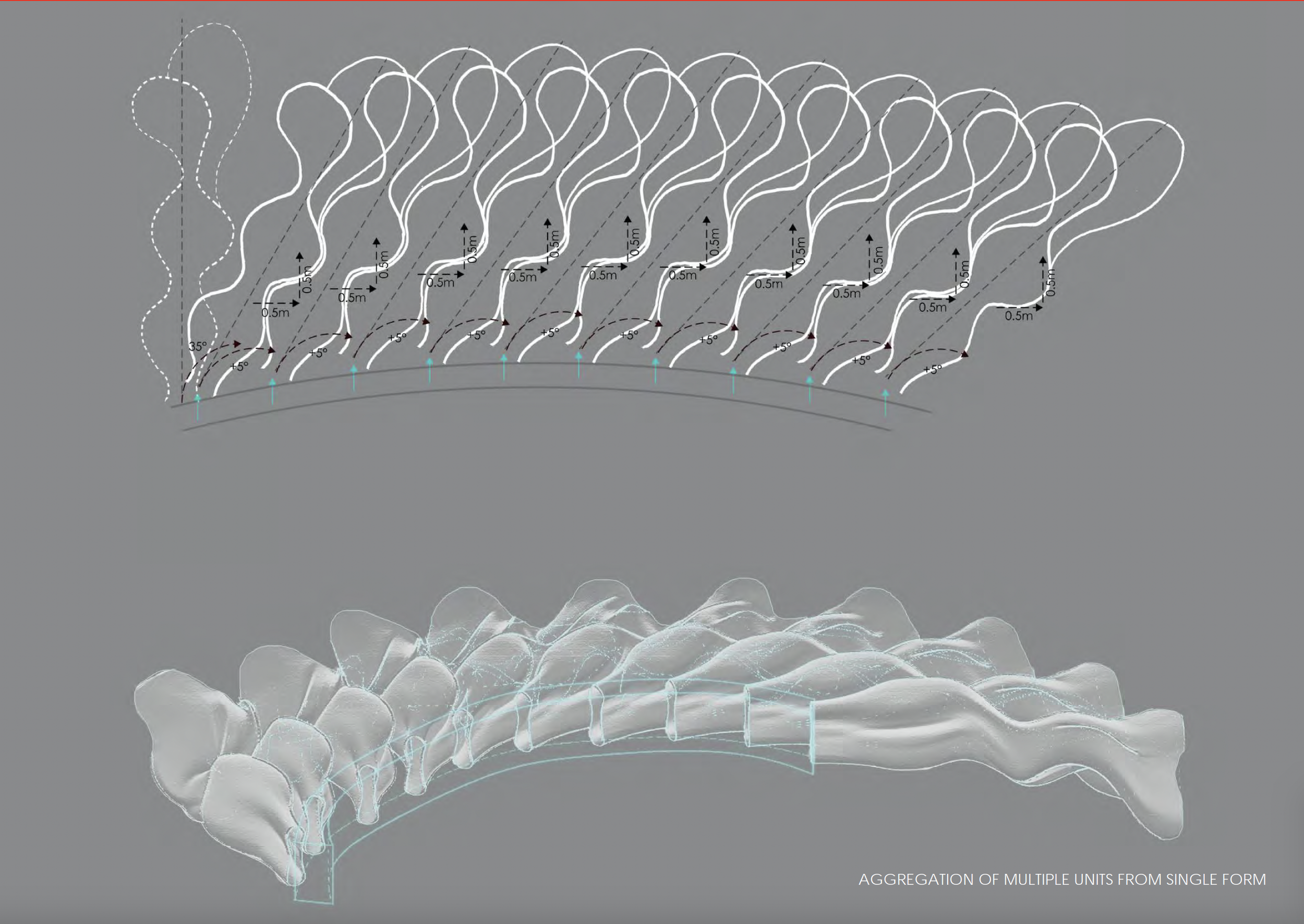 Interlocking of multiple forms to form residential units