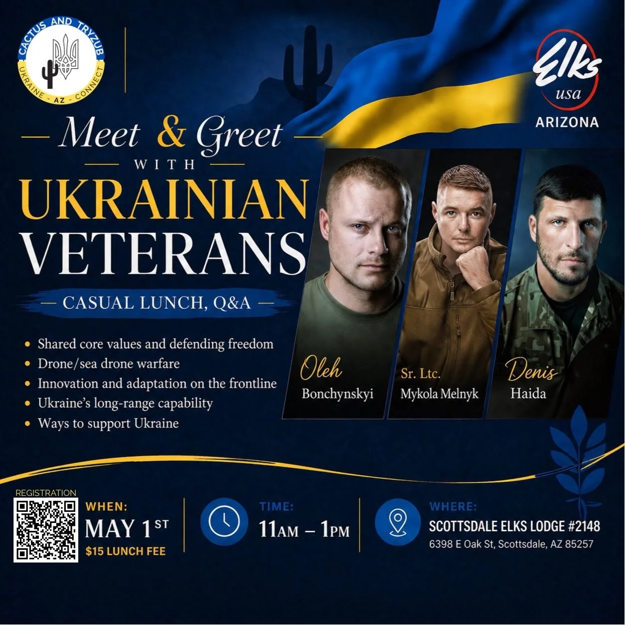 Please join us in welcoming Ukrainian soldiers Sr. Ltc. Mykola Melnyk @m_m_lev_ , Sr. Soldier-Operator Oleh Bonchynskiy @bonchinskyy and Sr. Soldier-Operator Denys Haida to Arizona. These brave men answered the call of duty and have taken up arms in 