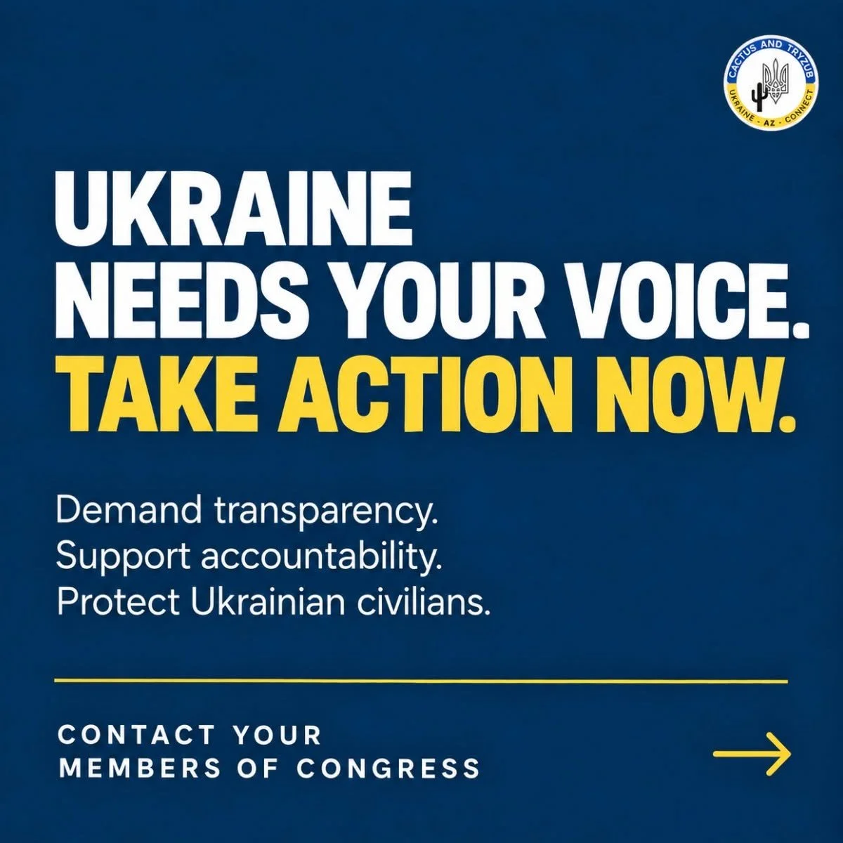 🚨 UKRAINE NEEDS YOUR VOICE. TAKE ACTION NOW. 🚨
As Russia continues its attacks on Ukrainian cities, recent U.S. administration decisions raise serious concerns about Ukraine's ability to defend itself and protect civilians.

Cactus &amp; Tryzub has